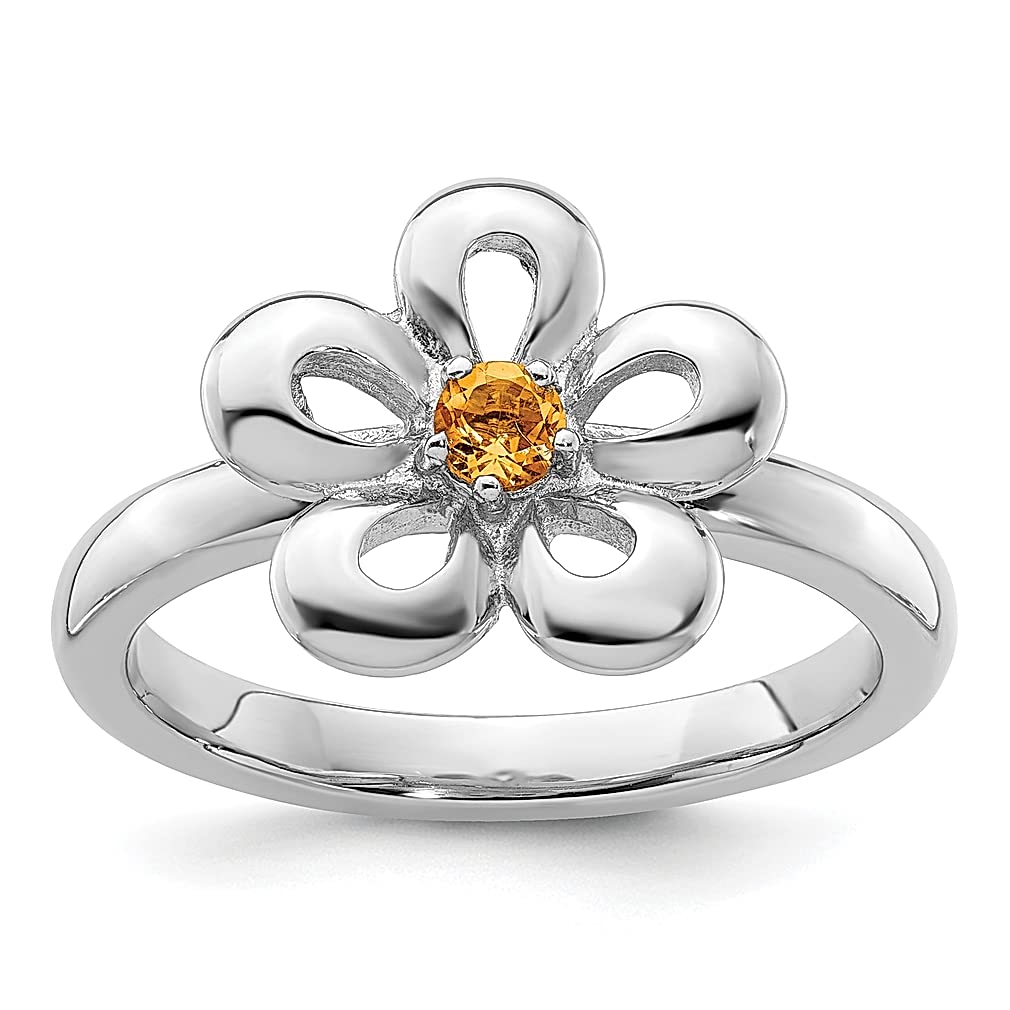 925 Sterling Silver Yellow Citrine Flower Band Ring - November Birthstone Leaf Design Stackable Jewelry for Women | Perfect Gift for Her, Ideal for Everyday Wear, Special Occasions & Stacking with Other Rings