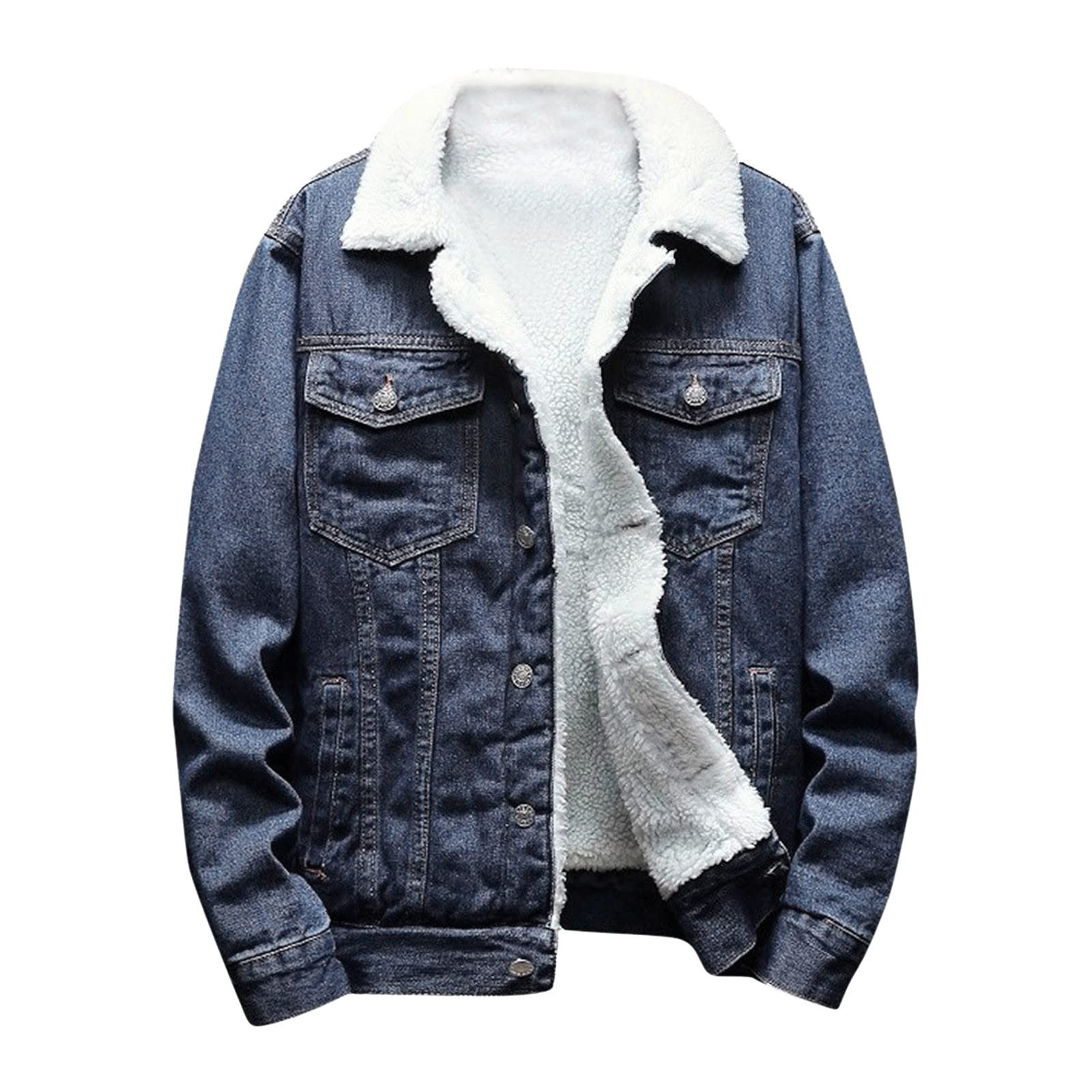 Men's Denim Jacket - Soft Velvet Stand Collar Casual Winter Coat | Single Breasted Comfortable Outerwear for Everyday Wear & Outdoor Activities