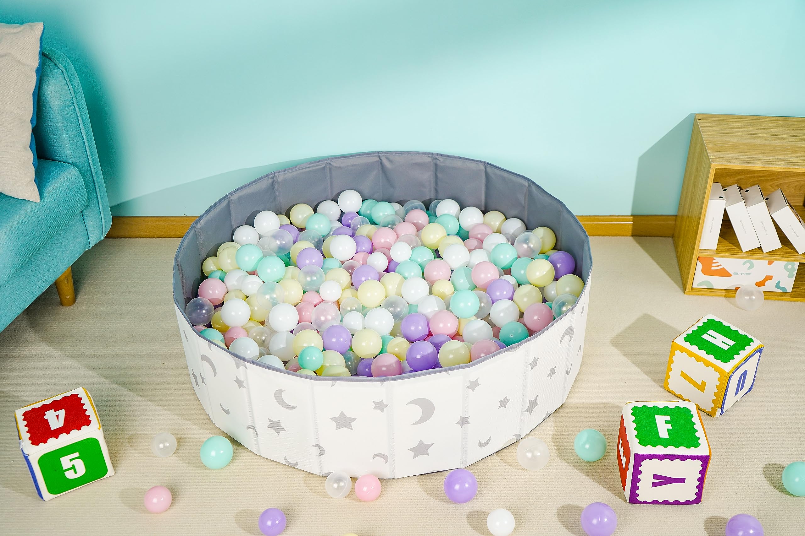40Inch Kids Ball Pit - Foldable, Portable & Reusable Toddler Playpen with Balls, Indoor/Outdoor Baby Play Pool, Dog Playpen Fence, Oversized Star/Moon Design - Perfect for Birthday Parties, Daycare Centers & Backyard Fun