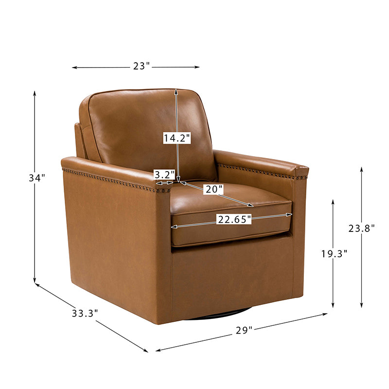 Genuine Leather Swivel Chair with Nailhead Trim - Irene Modern Armchair for Home Office, Living Room & Study - Comfortable Executive Desk Chair for Work & Relaxation