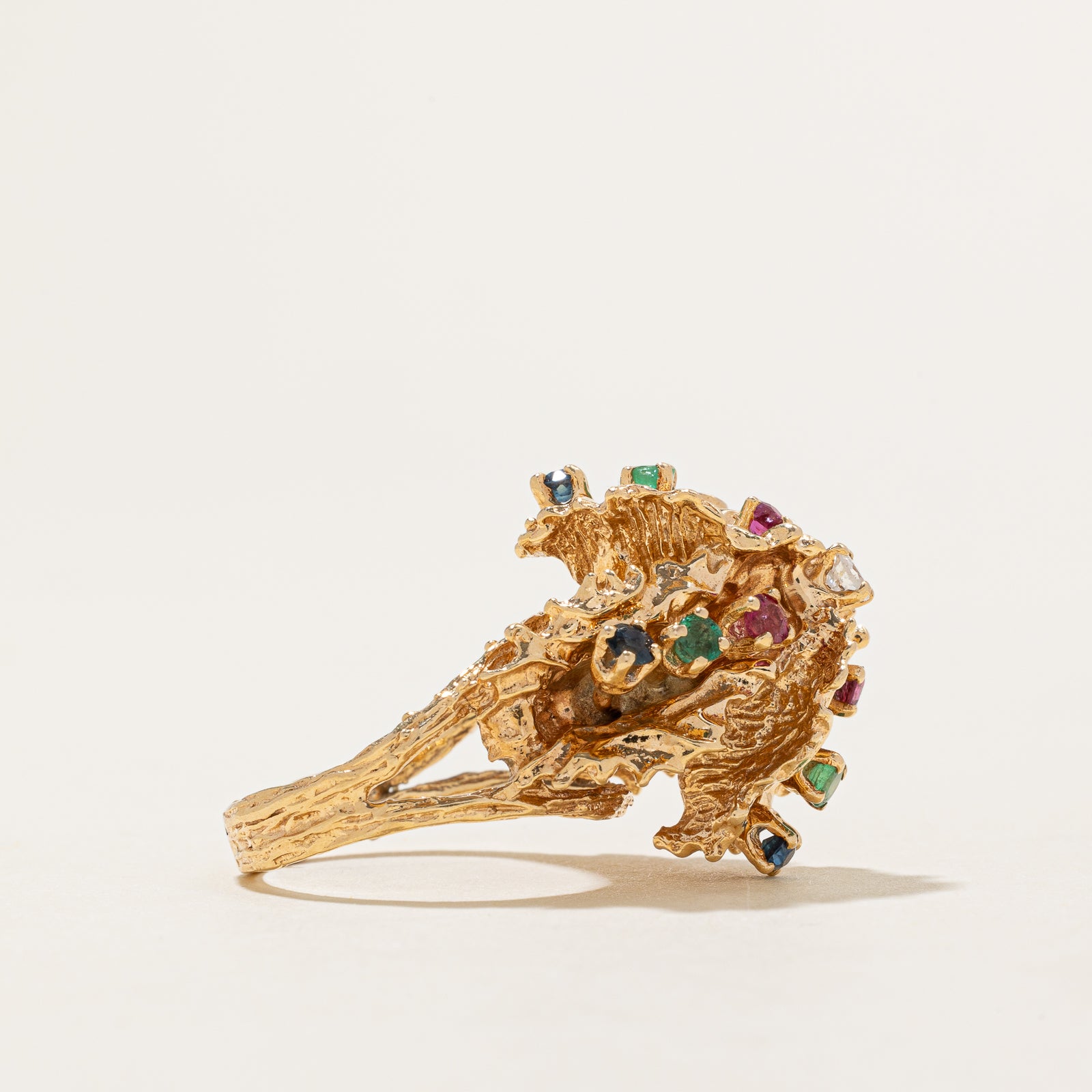 Multi Gemstone & Diamond Abstract Cocktail Ring - 0.80ctw Total Weight, 0.09ct Diamonds - Size 5.25 - Elegant Statement Jewelry for Evening Parties & Special Occasions