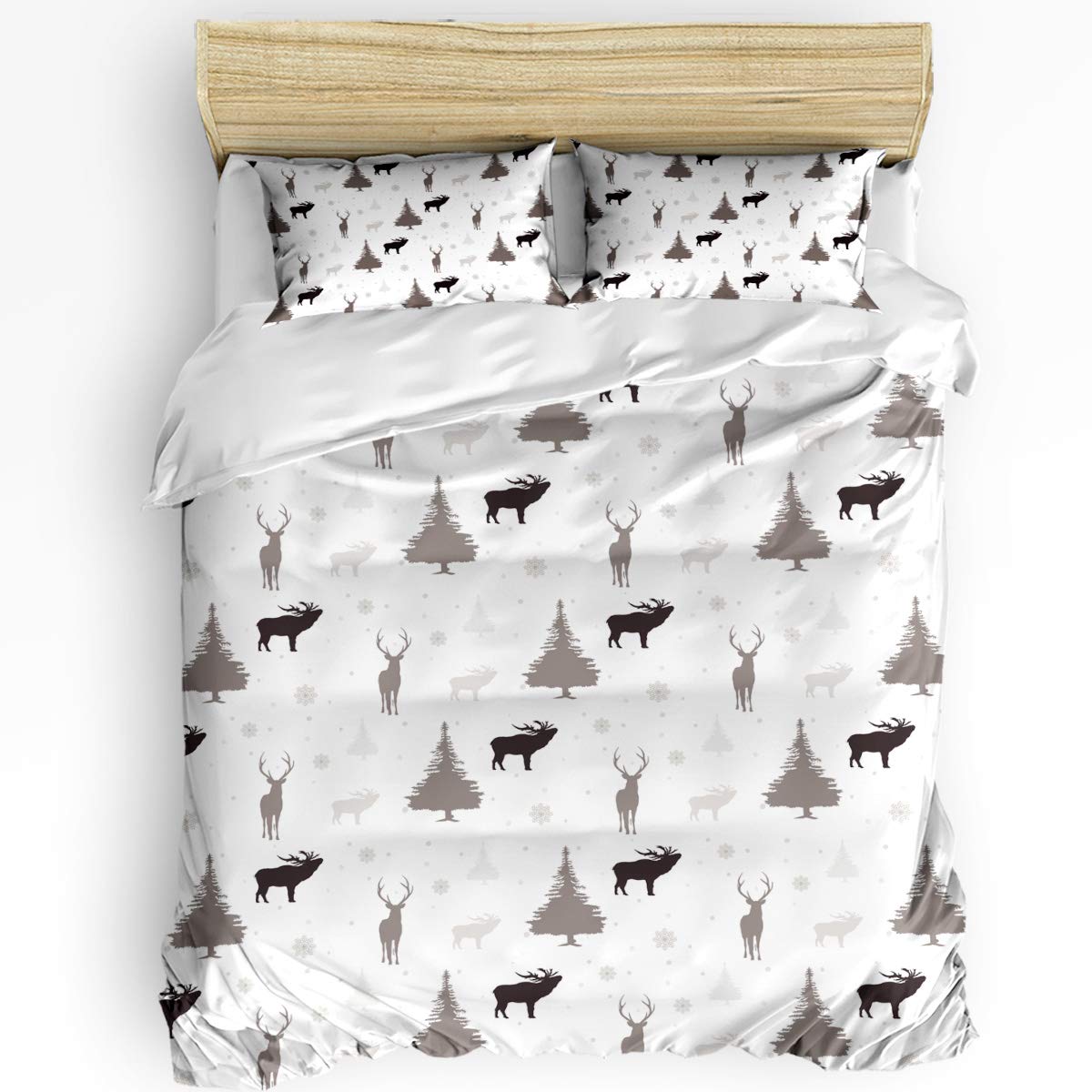 Funy Decor Christmas Duvet Cover Set - Elk Reindeer & Holly Tree Snowflake Design - 3 Piece Bedding Set with Zipper Closure (1 Duvet Cover + 2 Pillowcases) - California King Size - Cozy Holiday Home Decor for Winter Bedroom & Festive Gift