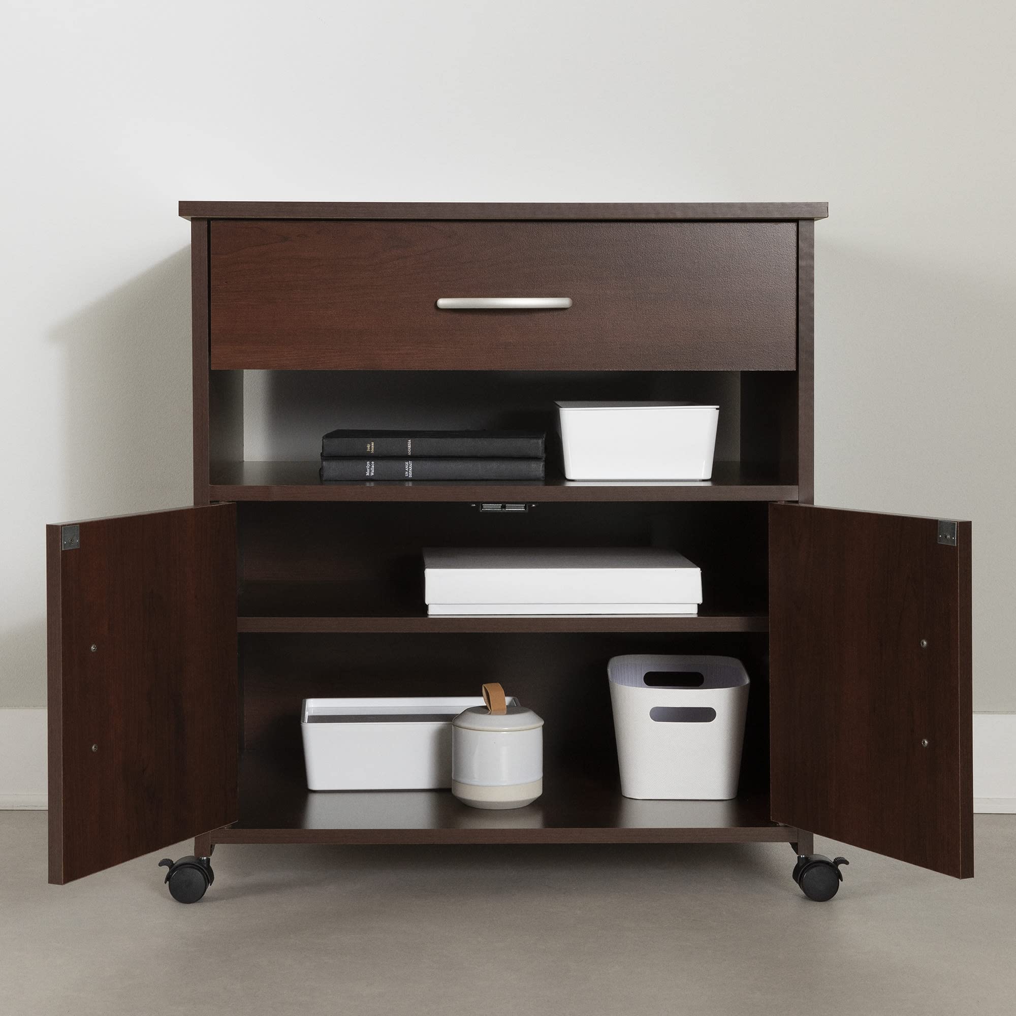 South Shore Axess Mobile Printer Cart with Wheels, Royal Cherry - Compact Rolling Desk Organizer for Home Office, School, or Workspace (Model 9052691)