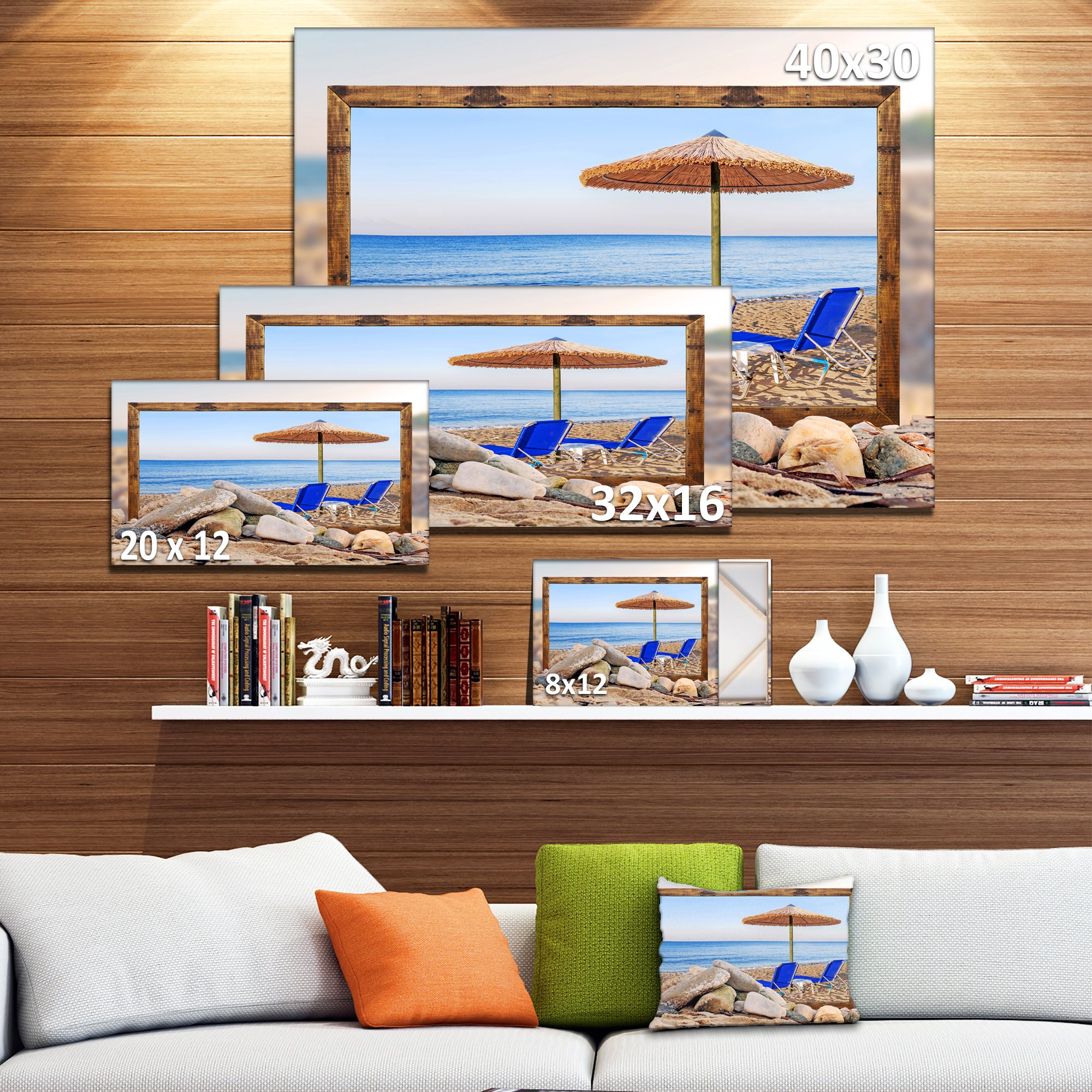 Framed Beach Canvas Art Print - Scenic Seashore with Chairs & Umbrella - Perfect for Living Room, Bedroom & Coastal Decor