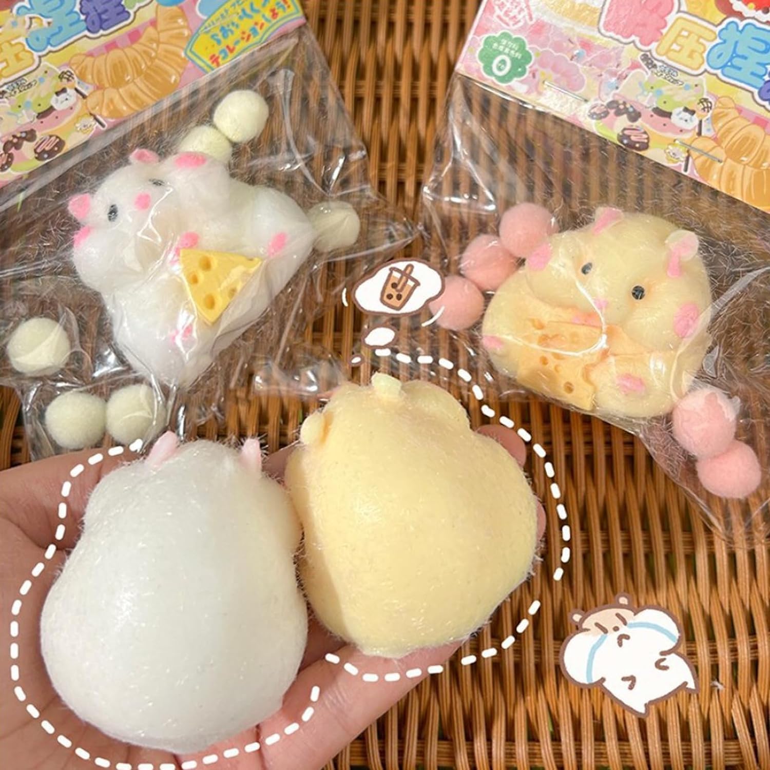 Stress Relief Cat Squishy Squeeze Toys - Soft Cat Paw Fidget Toys for Kids & Adults, Cute White Hamster Shape Sensory Toy for Anxiety Relief, Party Favors, Classroom Rewards - Perfect for Office Desk, Car Travel & Home Relaxation