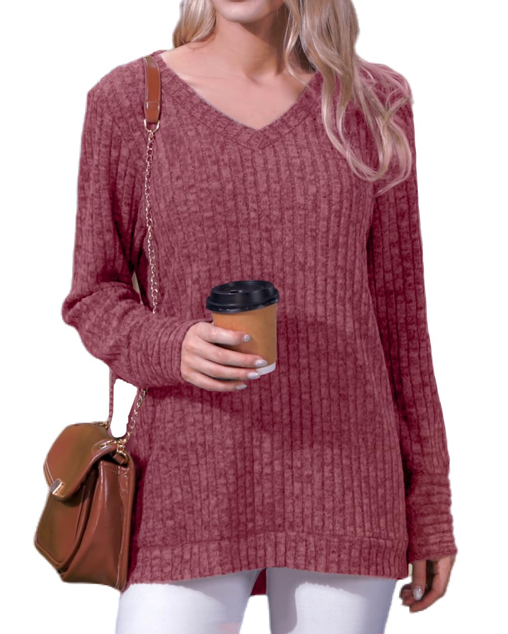 Xpenyo Women's V Neck Long Sleeve Tunic Sweatshirt - Casual Loose Fit for Work & Outings