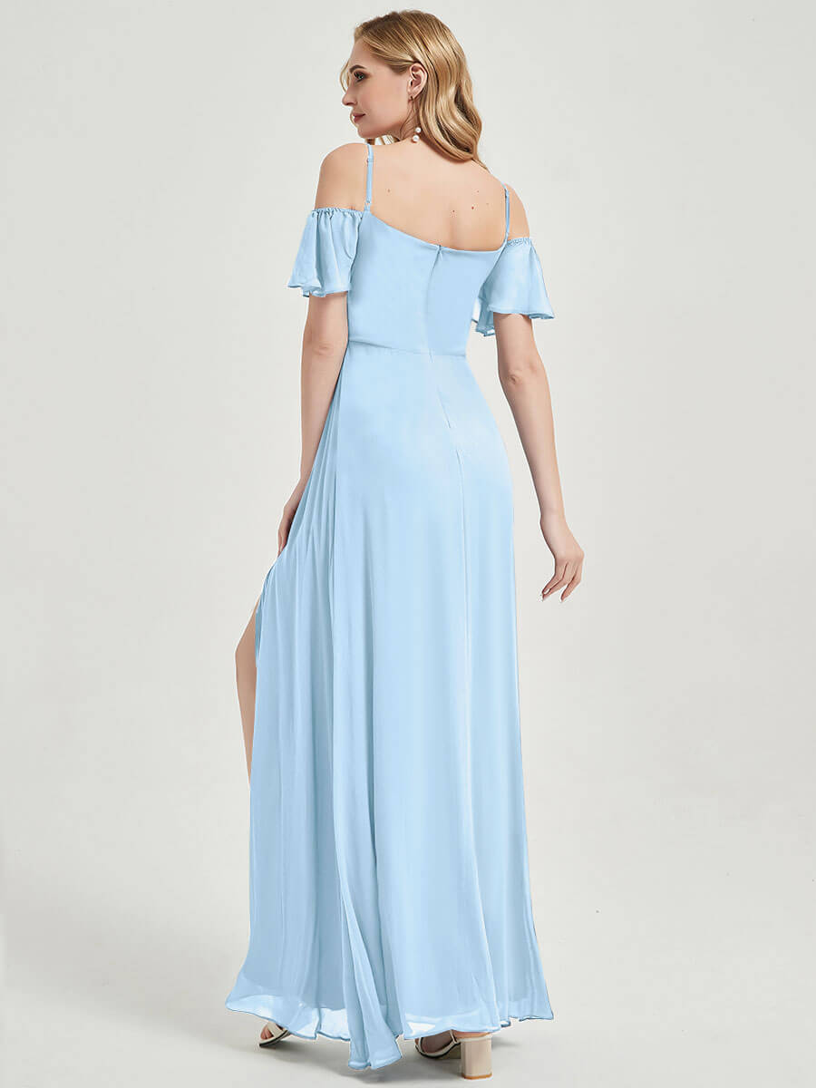 Cornflower Blue Ruffle Sleeves Split Bridesmaid Dress - Elegant Wedding Party Gown for Bridal Shower, Bachelorette Party & Formal Occasions
