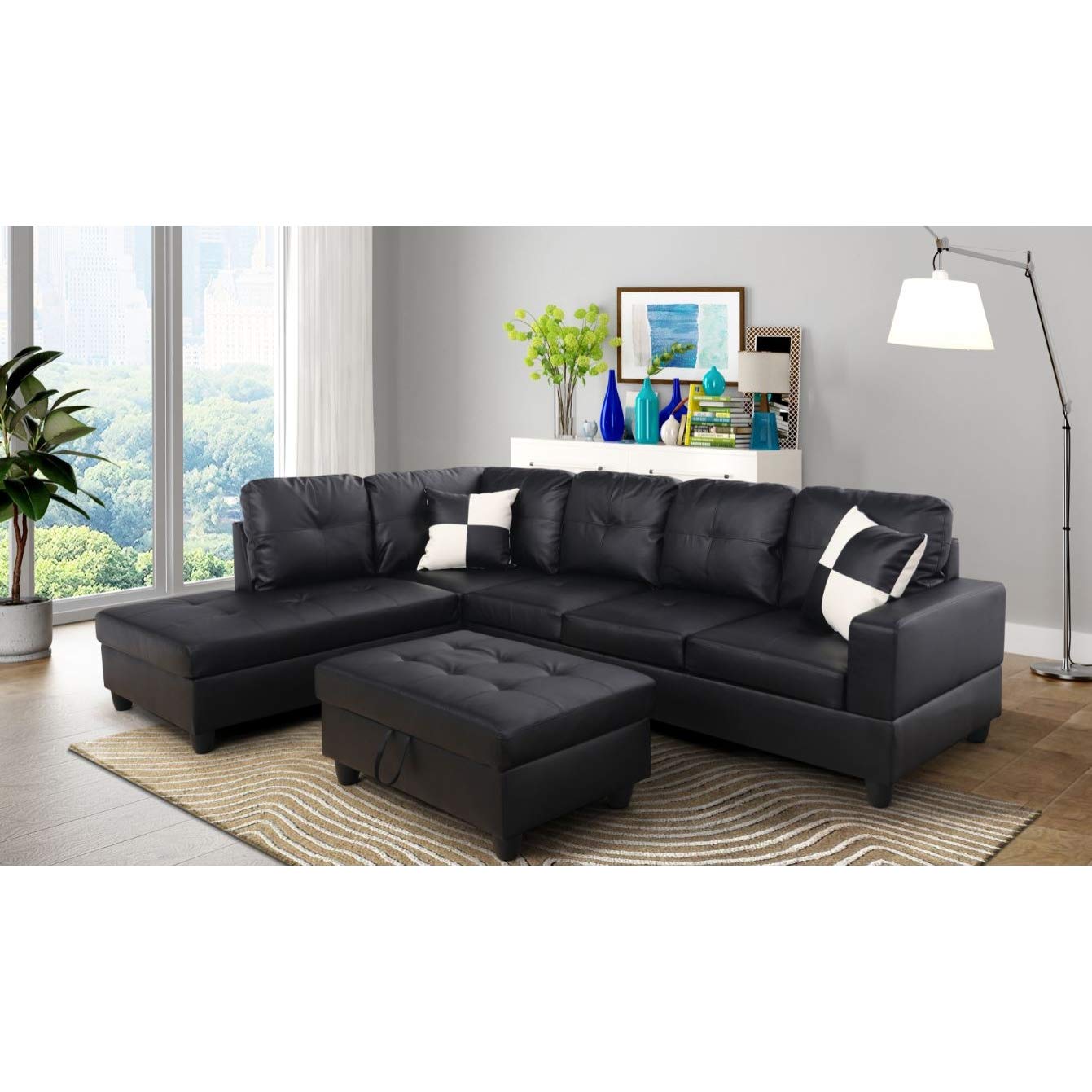 Modern Black L-Shaped Sectional Sofa with Left Chaise - Contemporary Living Room Furniture for Small Spaces, Apartments & Home Theater Seating