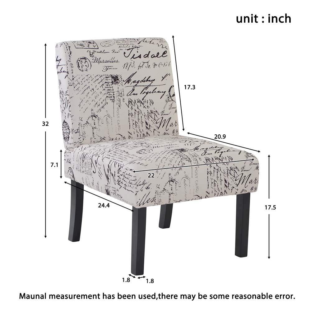 Modern Armless Accent Chair for Living Room - Stylish Upholstered Lounge Chair with Script Design - Perfect for Small Spaces, Reading Nook, or Bedroom Seating
