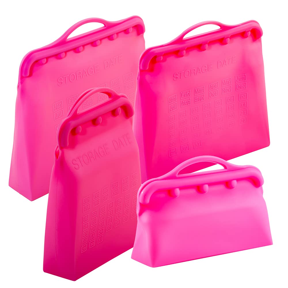 4-Pack Reusable Silicone Food Storage Bags - Airtight Seal, Food Grade, BPA Free (Sandwich, Gallon, Half Gallon & Snack Bags) for Meal Prep, Lunch Box, Sous Vide & Freezer Storage
