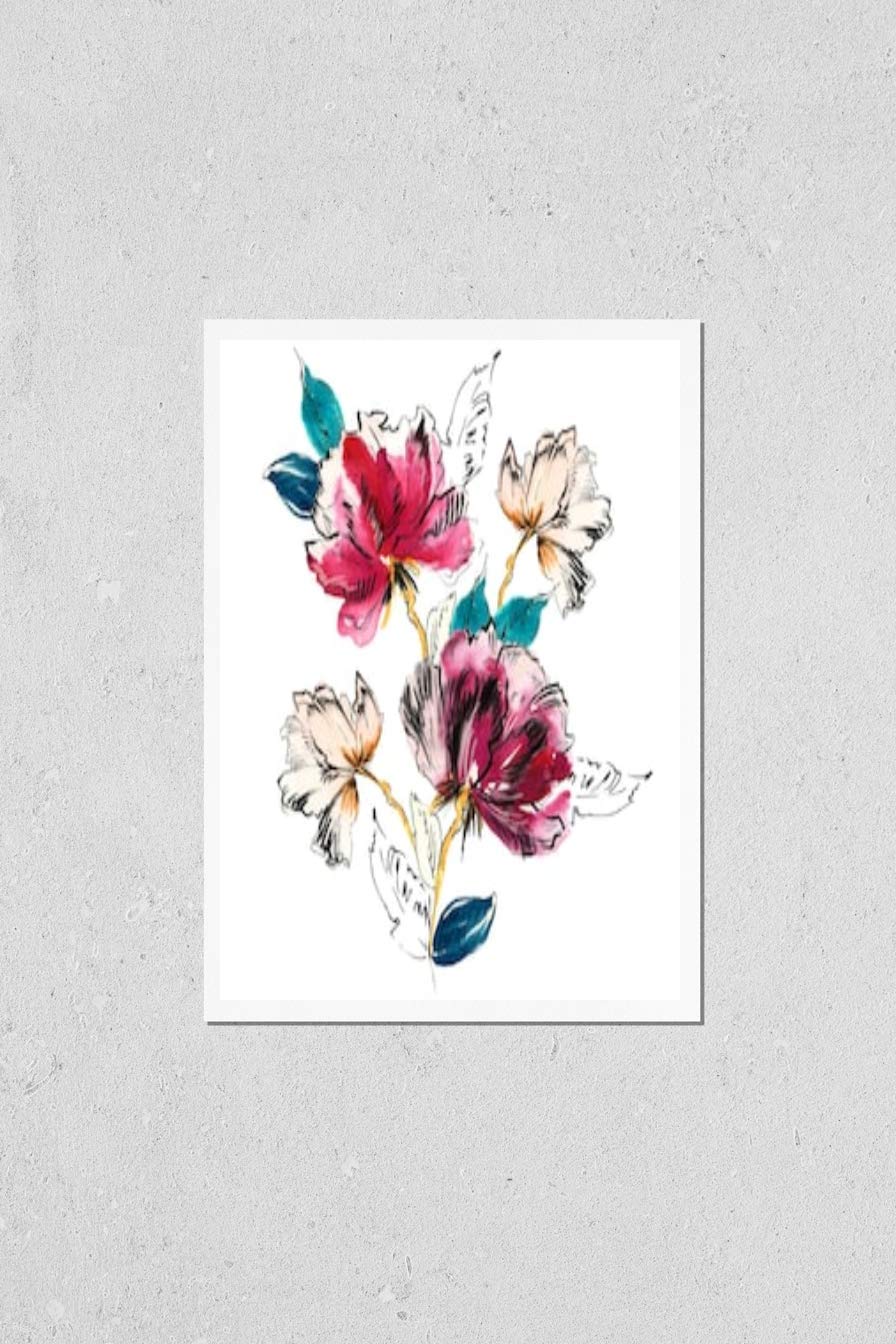 KwikMedia Handmade Watercolor Flower Painting Poster - Floral Illustration for Textile, Fashion & Home Decor | Perfect for Wall Art, Gift & Interior Design