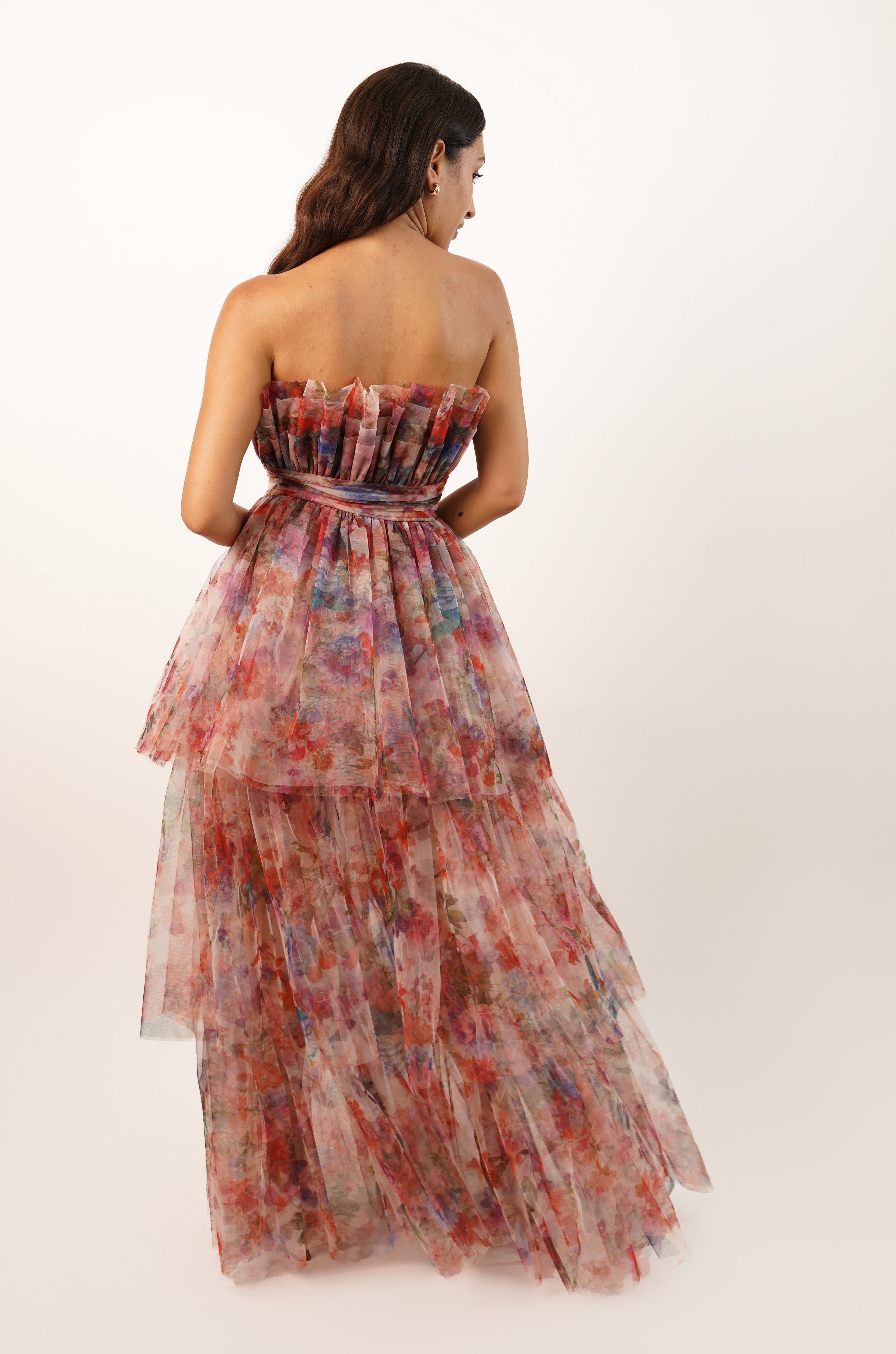 Natalia Tulle Maxi Dress - Floral Print Elegant Evening Gown for Women | Perfect for Weddings, Parties & Special Occasions