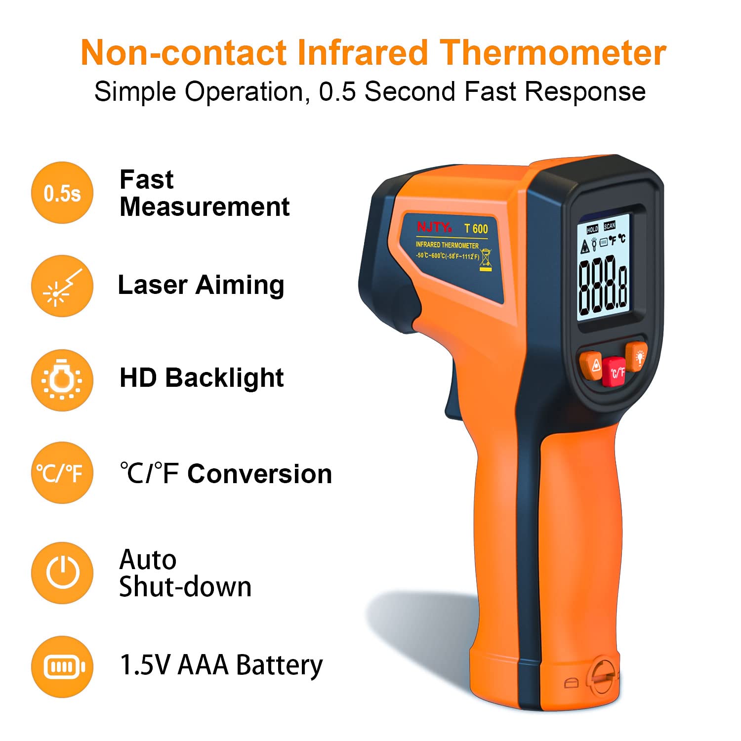 2023 Upgraded Non-Contact Digital Infrared Thermometer Gun -58°F to 1112°F (-50°C to 600°C) for Industrial Use, Kitchen Cooking, Automotive Repair & HVAC Maintenance | Perfect for Food Safety Checks, Engine Diagnostics and Home Temperature Monitoring