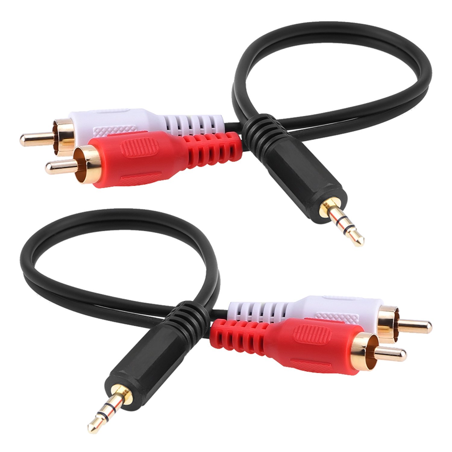 eBoot 3.5mm Male to 2 RCA Male Stereo Audio Y Cable Adapter - 6 Inch (2 Pack) for Home Theater, Car Audio & Speaker Systems | High-Quality Aux to RCA Connector