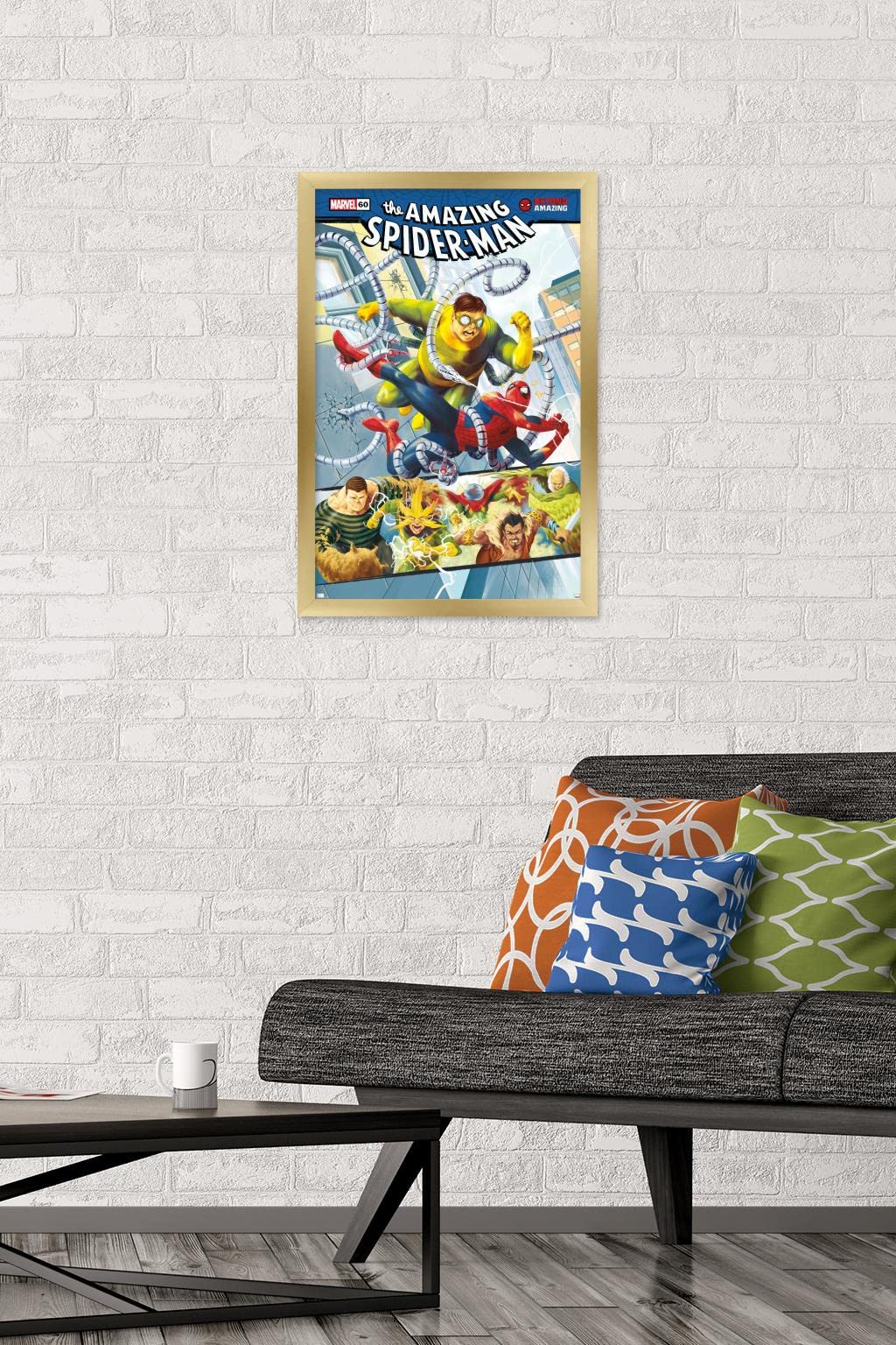 Marvel Comics Spider-Man: Beyond Amazing - Sinister Six Cover Gold Framed Wall Poster 22.4x14.7 Inches | Home Decor, Bedroom, Office, Game Room, Gift for Superhero Fans