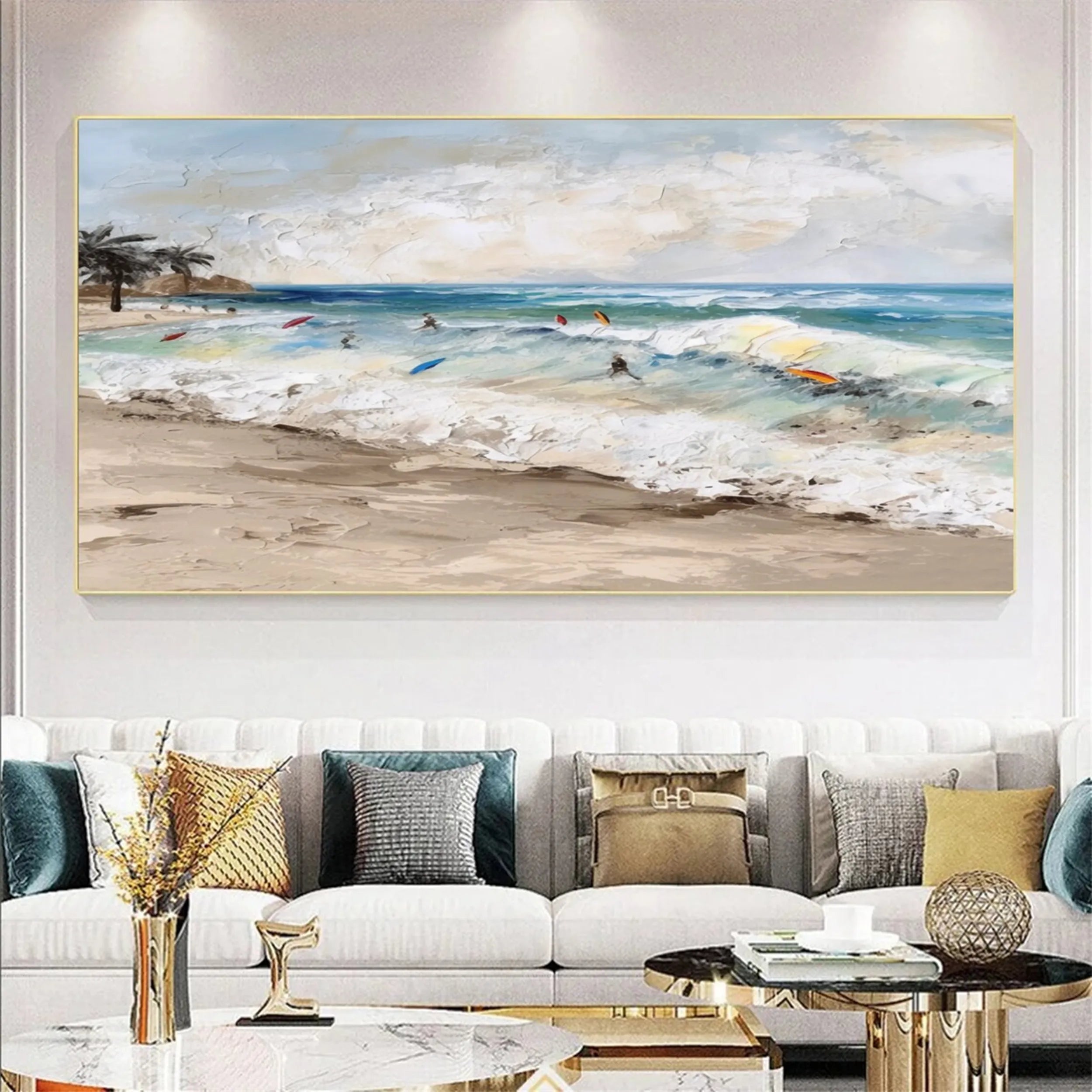 Seascape and Snowy Peak Landscape Painting - Premium Wall Art Decor #SP004 - Perfect for Living Room, Bedroom & Office