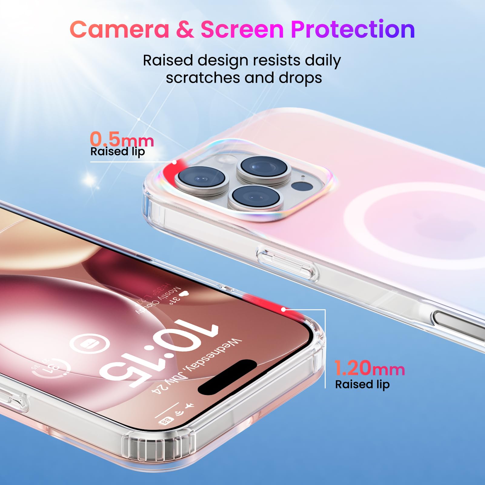 ORNARTO Magnetic Case for iPhone 16 Pro Max - Holographic Iridescent Shockproof Cover with MagSafe Compatibility | Rainbow Sunset Design | Protective Phone Case for 6.9