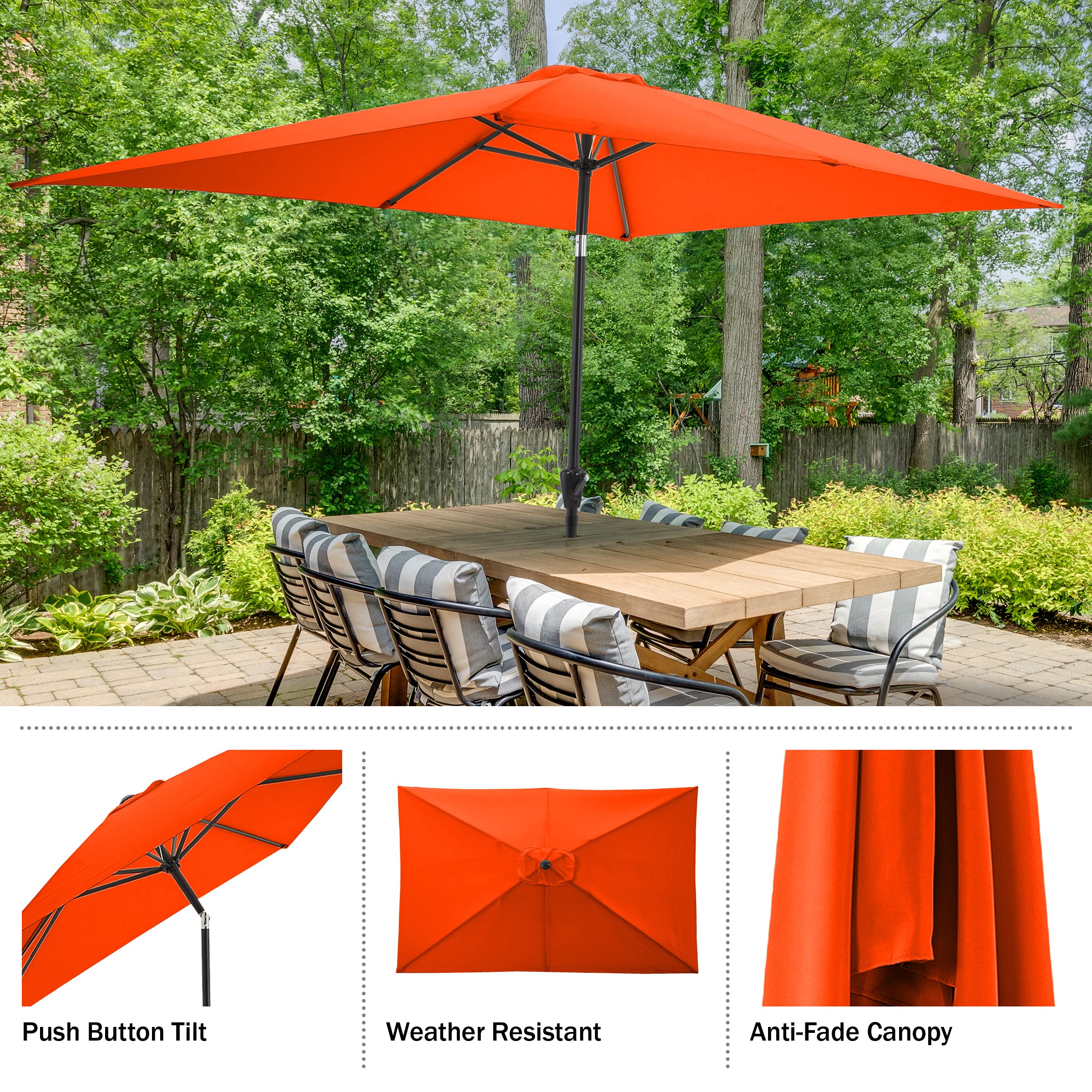 Pure Garden 10' Rectangular Patio Umbrella - Outdoor Sun Shade for Poolside, Backyard, Deck & Garden Relaxation