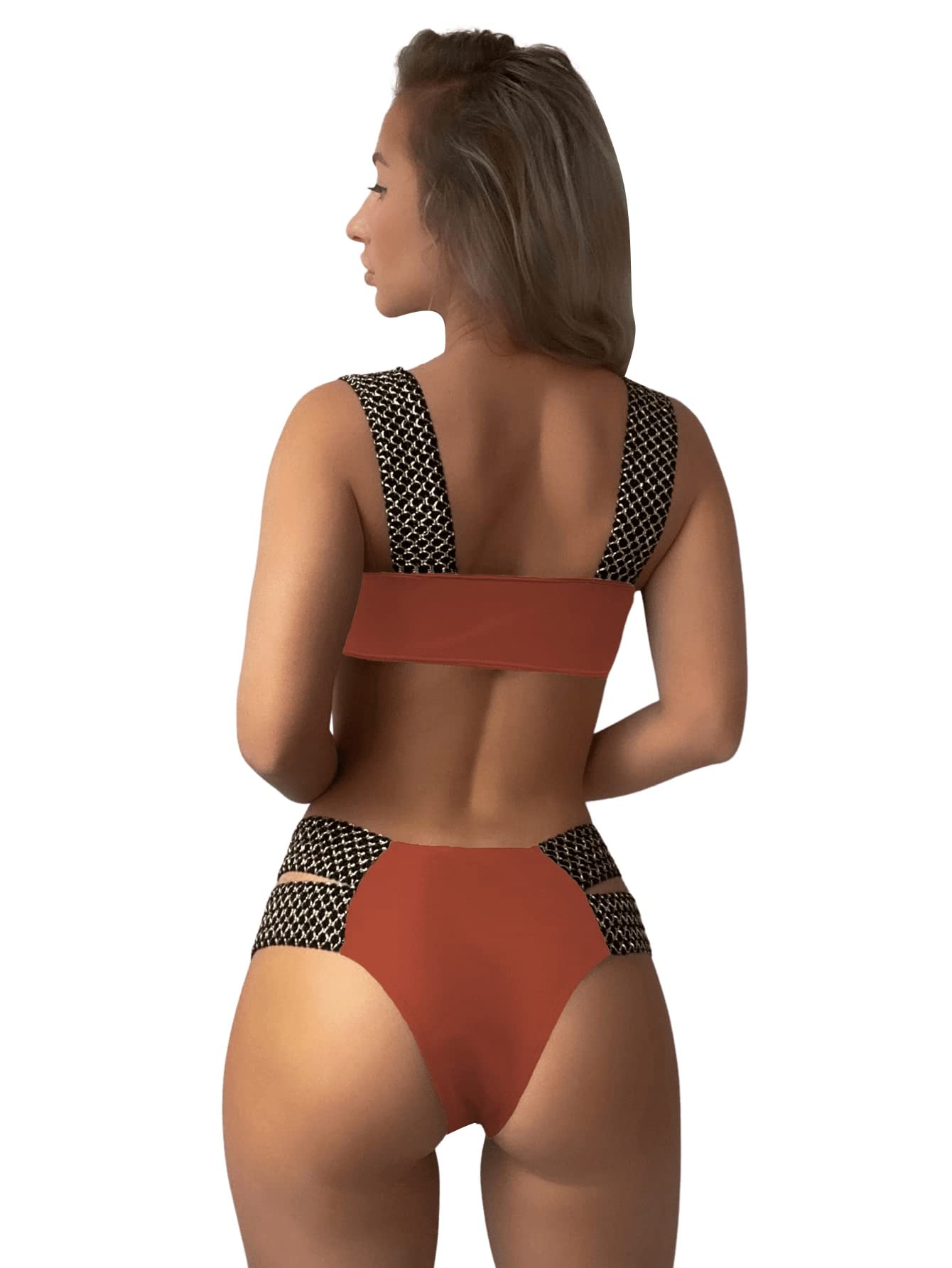 SweatyRocks Women's High Waisted Bikini Set - Criss Cross Tie Back Two Piece Swimsuit for Beach, Pool & Summer Vacation | Sexy Bathing Suit for Women