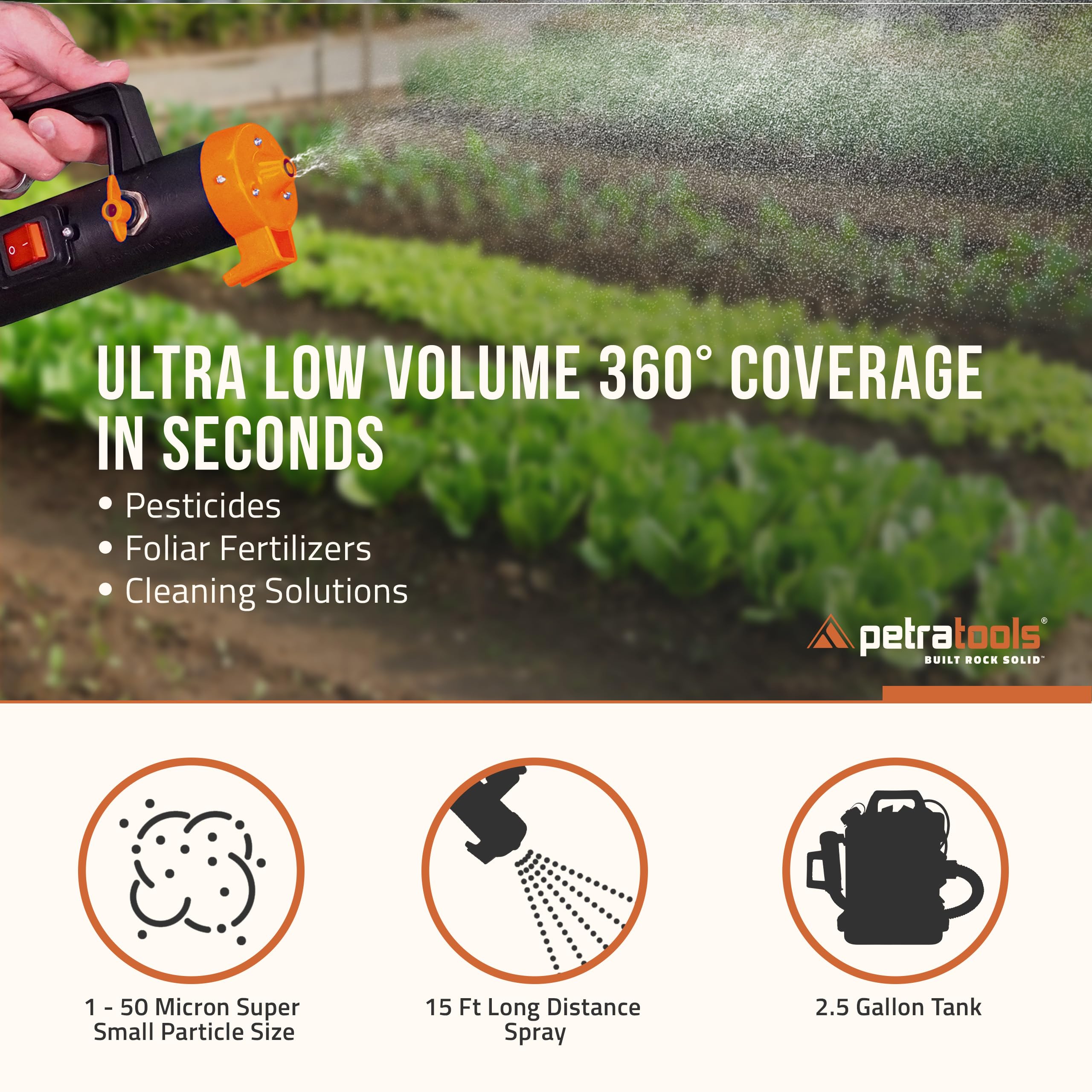PetraTools 2.6 Gallon Battery Backpack Fogger Machine | ULV Mosquito & Insect Sprayer for Pest Control | Commercial Hose Sprayer with Padded Shoulder Straps | Ideal for Lawn Care, Farm Spraying & Outdoor Disinfection