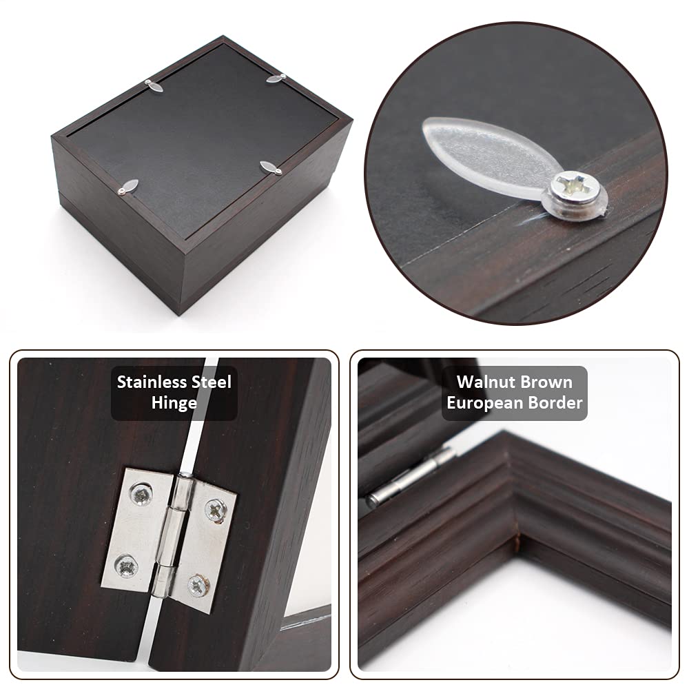 5x7 Double Hinged Picture Frame - Black Walnut Wedding Bouquet Shadow Box Display Case with Glass Front for Tabletop Vertical Stand | Perfect for Wedding Memorabilia, Anniversary Gifts & Home Decor