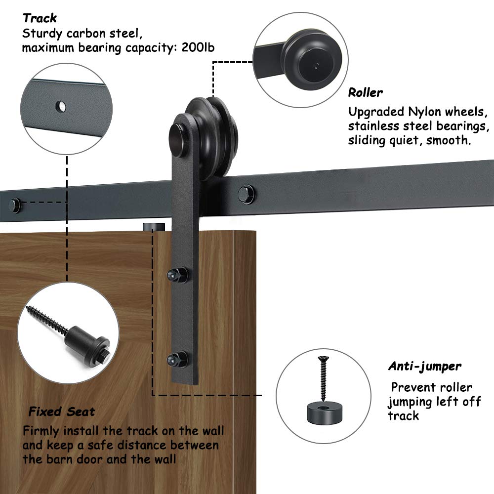 SHELLA 7.5FT Heavy Duty Sliding Barn Door Hardware Kit - Double Door Track System with Top Mount for Garage, Closet & Home Office - Perfect for Rustic Home Decor & Space Saving Solutions
