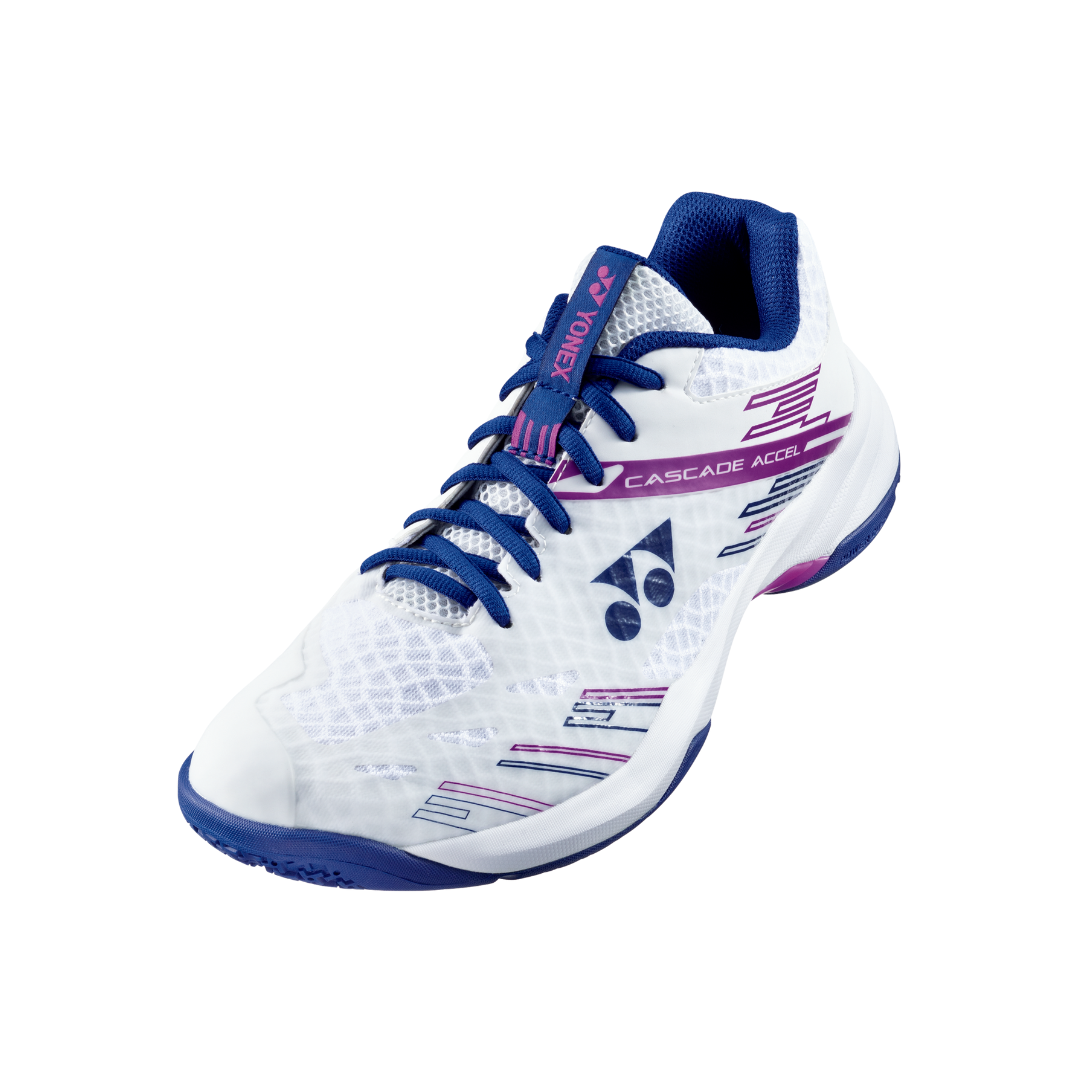 Yonex Power Cushion CASCADE ACCEL Wide Women's Badminton Shoes [White/Purple] - Lightweight Comfort for Court Sports & Training
