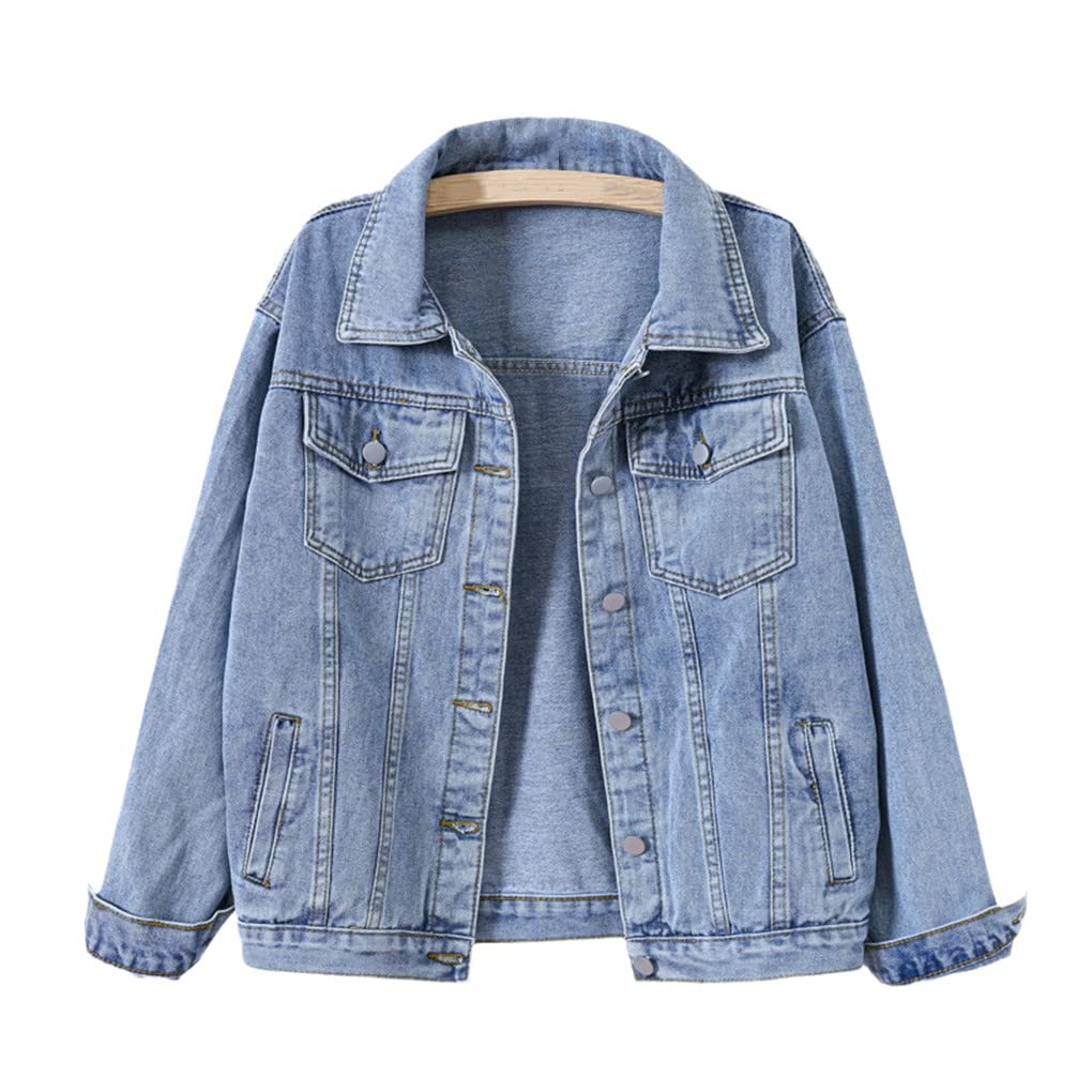 Vintage Oversized Denim Jacket for Women - Loose Fit Cotton Jean Coat with Turn-Down Collar | Spring & Autumn Casual Outerwear for Street Style & Layering