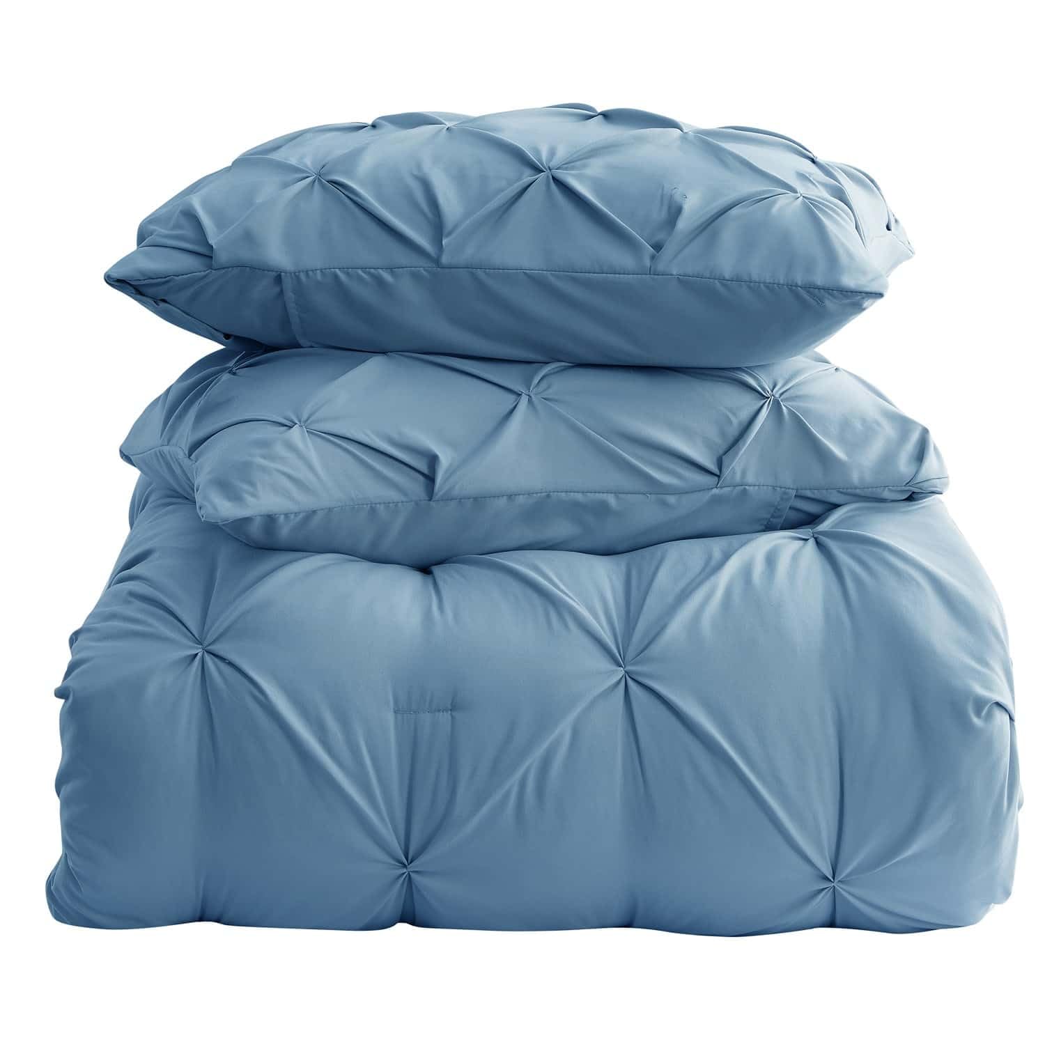 Nestl Blue Heaven Queen Size Duvet Cover Set - 3 Piece Pintuck Duvet Cover with Button Closure, Double Brushed Fabric, 90x90 Inches & 2 Pillow Shams | Soft & Breathable Bedding for Cozy Nights, Guest Room Decor, Luxury Hotel Style Bedroom Upgrade