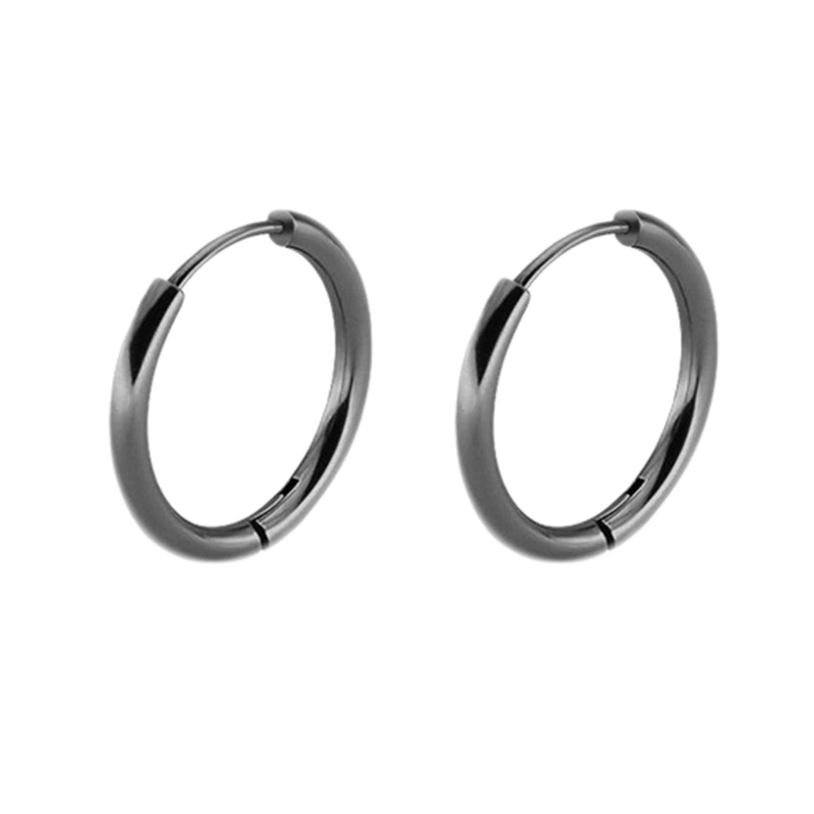 Lieson Titanium Steel Hoop Earrings for Women & Men - Silver/Black/Gold Circle Earrings 8/10/12/14mm - Perfect for Everyday Wear, Parties & Gifts