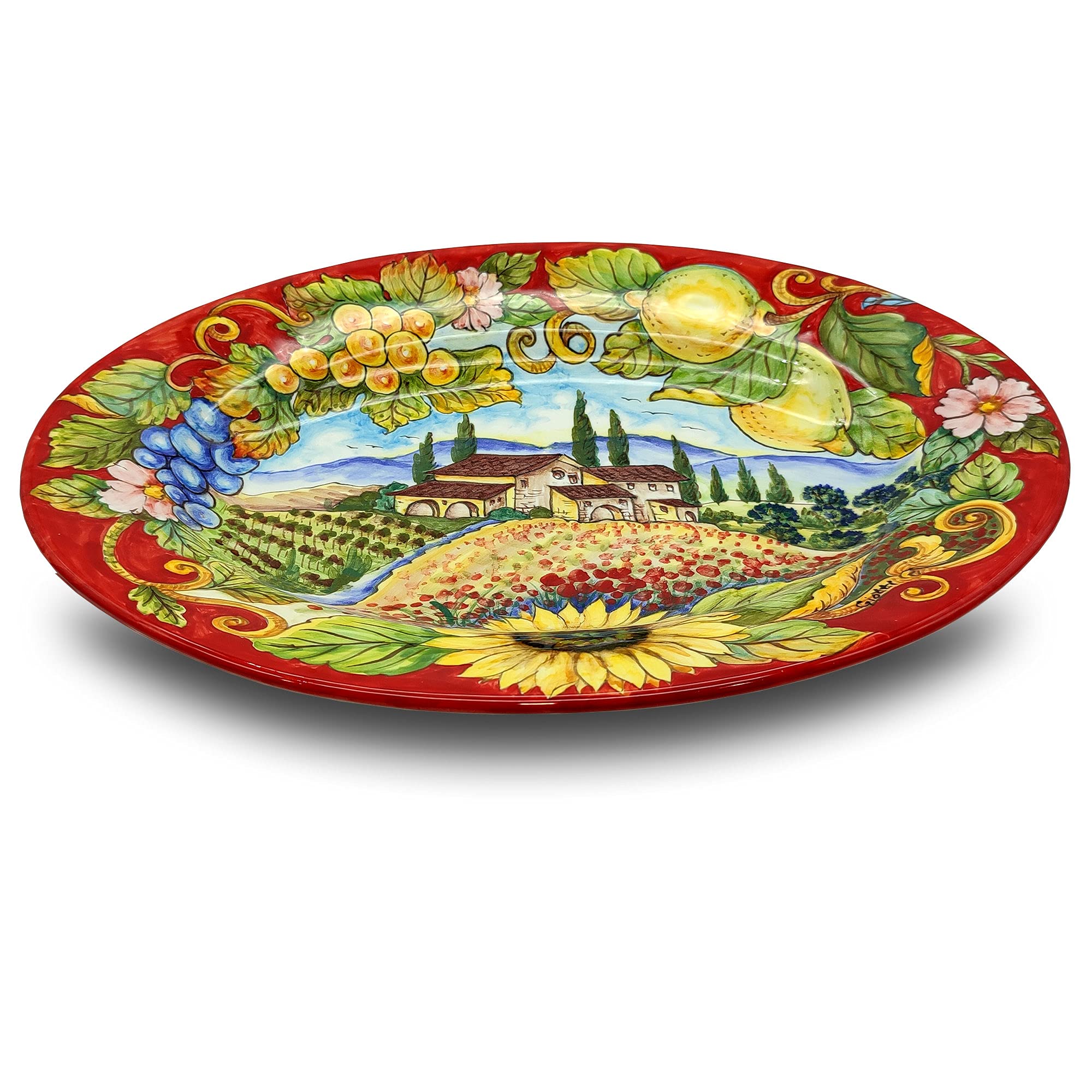 Italian Ceramic Serving Tray - Hand-Painted Tuscan Kitchenware for Meats & Salads - Made in Italy