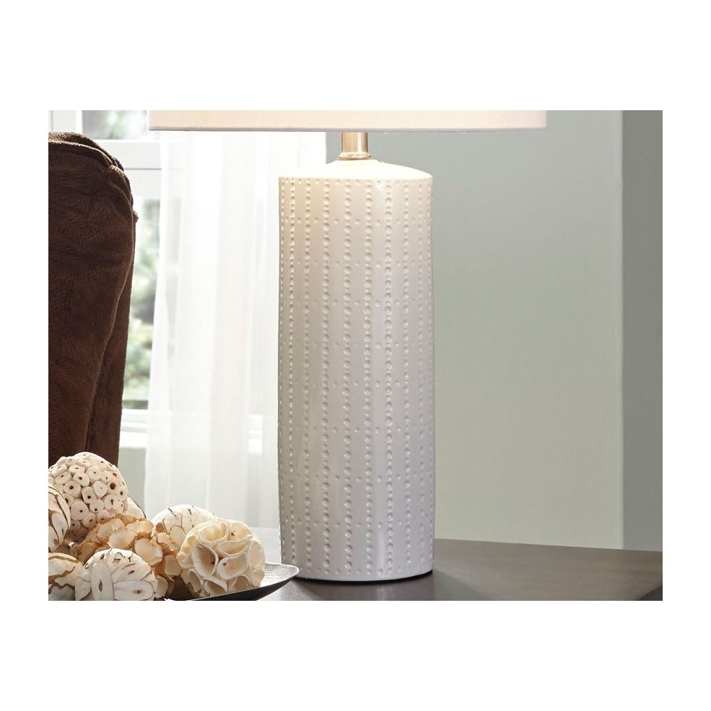 Signature Design by Ashley Steuben Textured Ceramic Table Lamp Set of 2 - 25 Inch White Modern Home Decor for Living Room, Bedroom & Office Lighting