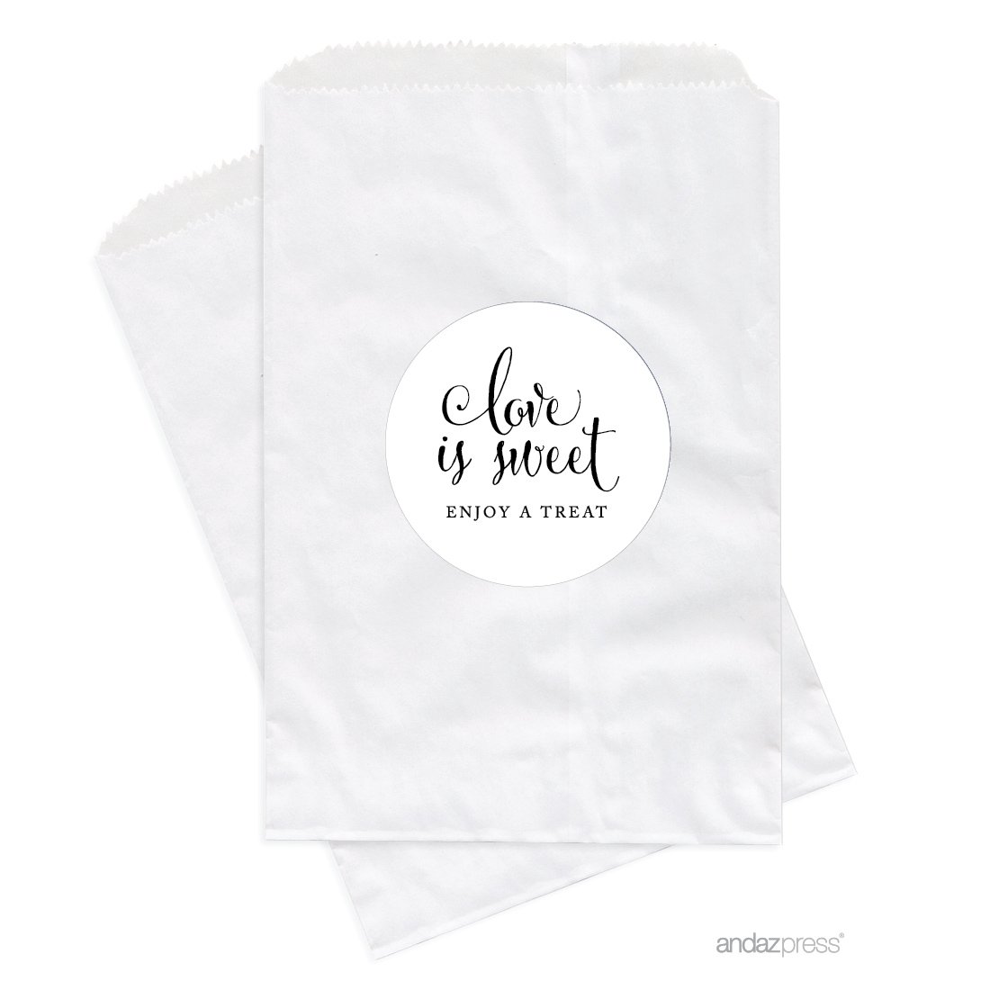 Andaz Press 24-Pack White Dessert Table Party Favor Bags - Sweet Love Theme for Wedding, Engagement & Bridal Shower Candy Buffet | Perfect for Dessert Tables, Candy Buffets, Baby Showers & Party Favors