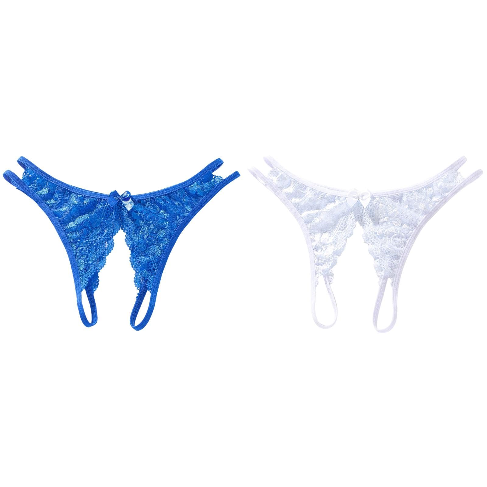 Sexy Women's Crotchless Lace Underwear - Floral Cutout Thong Panties with Bowknot Detail, T-Back Mesh See-Through Tanga for Sensual Wear, Lingerie Gift & Romantic Occasions