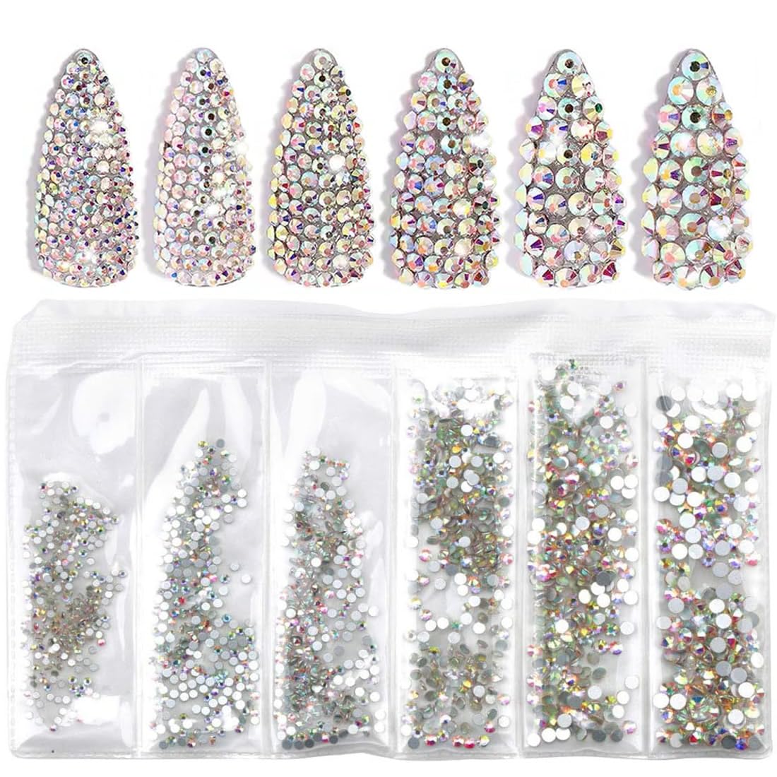 Gleevia 1440pcs Silver AB Round Diamond Glass Nail Rhinestones - Flatback Gems for Nail Art, Manicure, Pedicure & DIY Decorations | Perfect for Salon, Home Use & Party Nail Designs