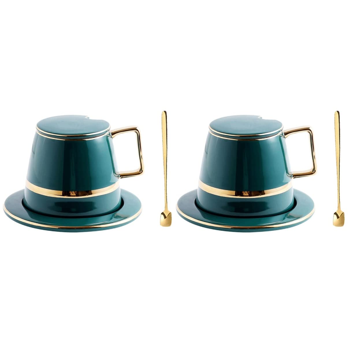 Veemoon 2-Piece Ceramic Coffee Cup Set with Saucer - Elegant European Style Espresso Cups for Tea & Coffee - Perfect for Home, Office, and Cafe Use