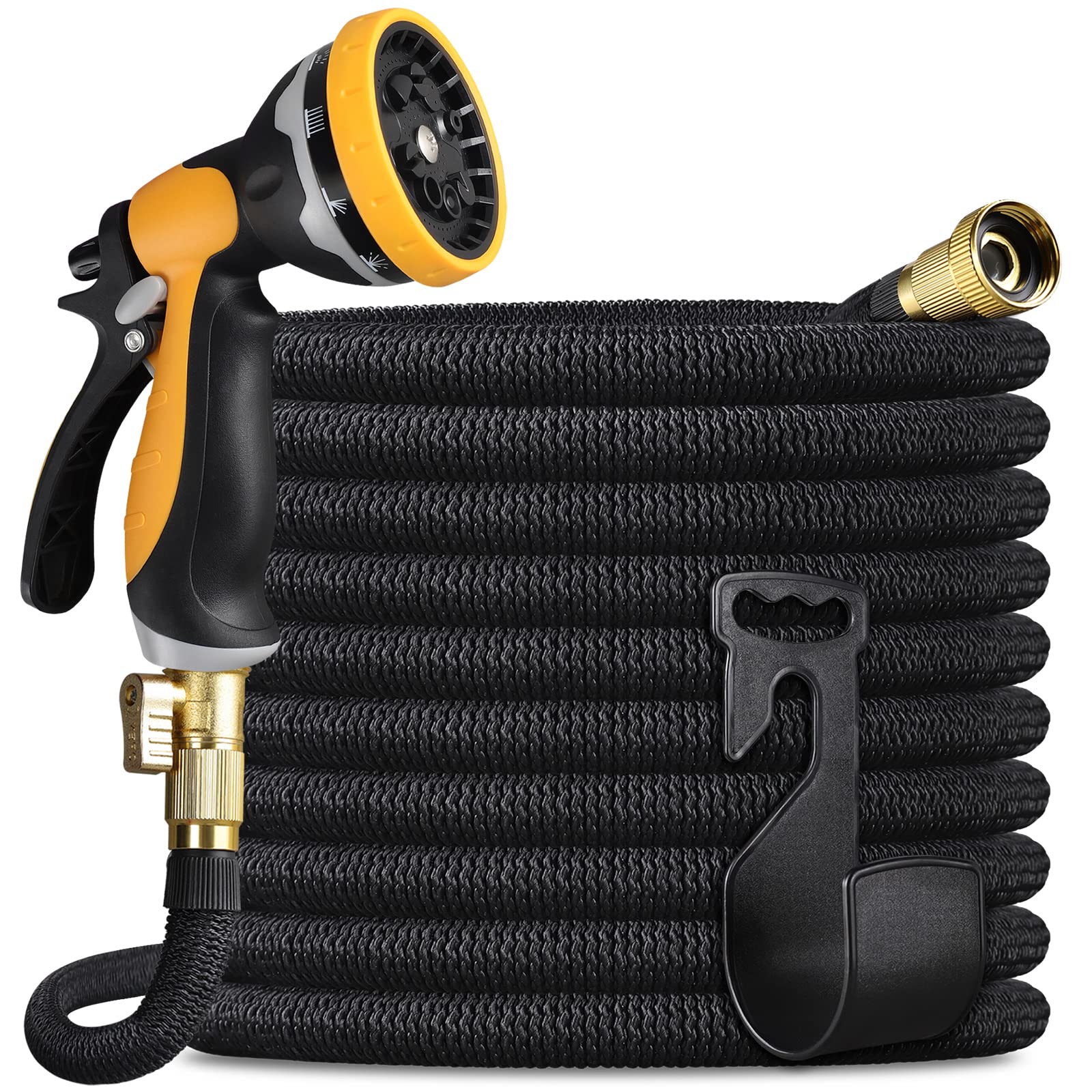 Knoikos 100ft Expandable Garden Hose with 10 Function Nozzle - Lightweight Flexible Water Hose, Durable No-Kink Design with Solid Brass Fittings & Extra Strength Fabric - Perfect for Lawn Care, Car Washing, and Outdoor Cleaning