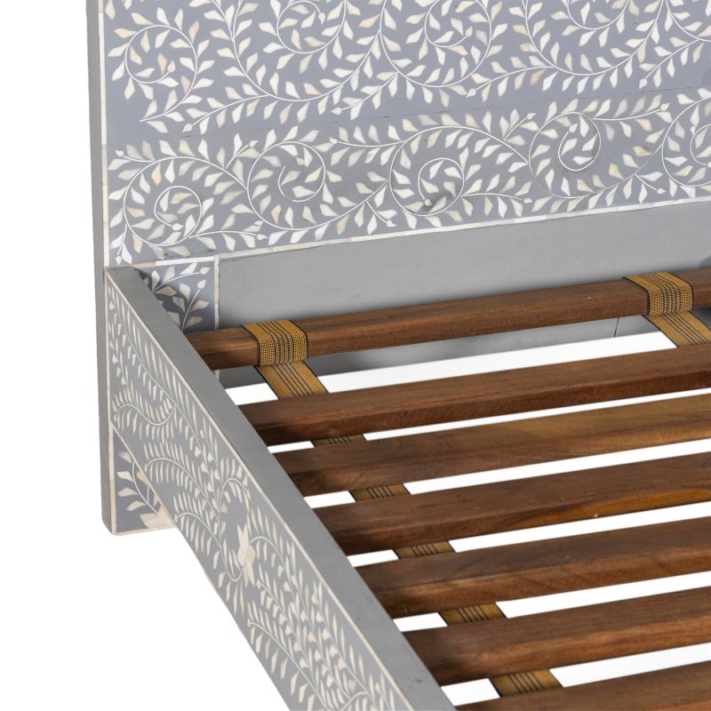Handmade Mother of Pearl and Bone Inlay Maharaja Style King Size Bed - Luxury Bedroom Furniture for Master Suite, Guest Room, or Hotel Decor