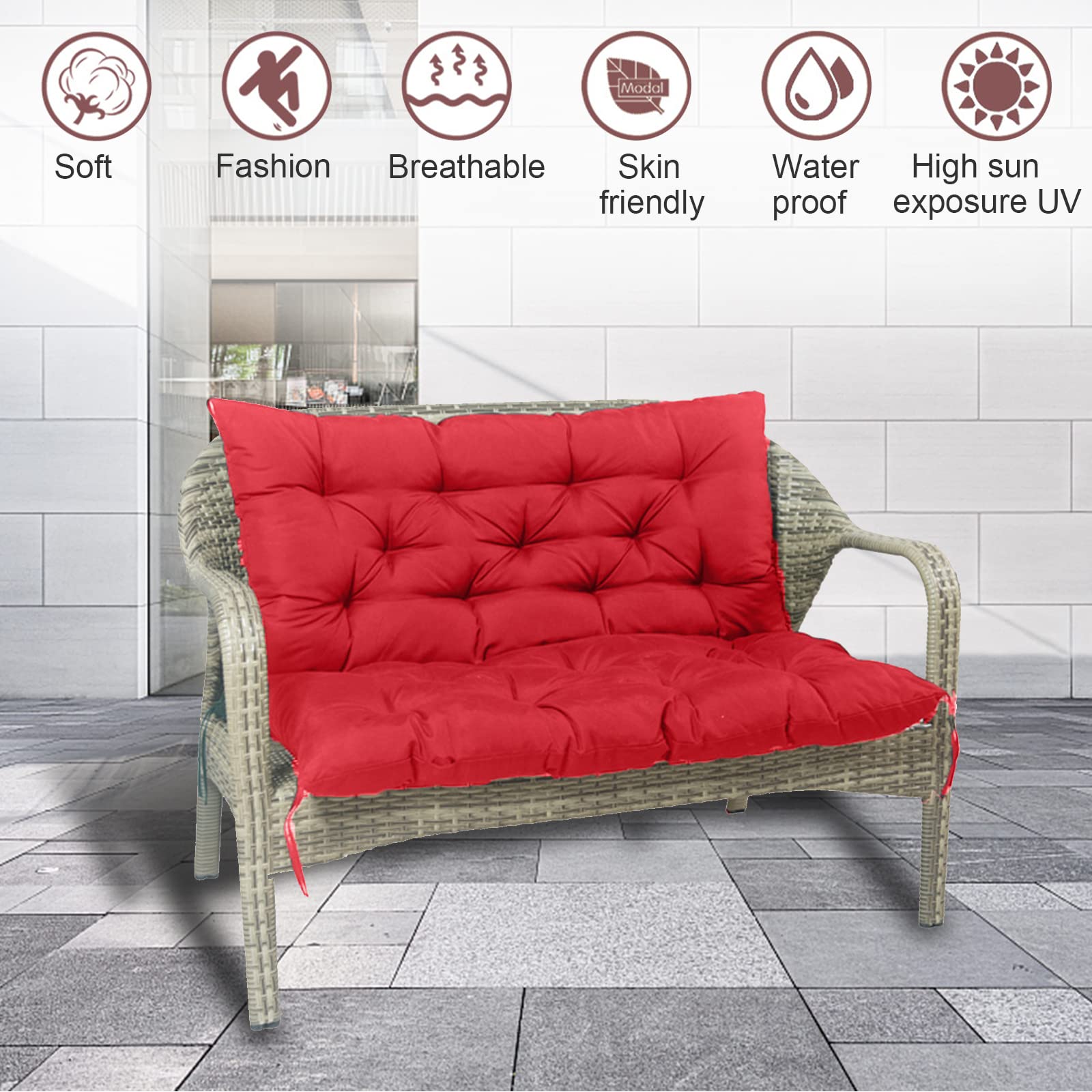 **Waterproof Outdoor Porch Swing Cushion with Backrest – Thick 2-3 Seater Bench Cushion for Garden, Patio, and Recliner Furniture (Red, 60x40in) – Perfect for Relaxing in Your Backyard or Deck**