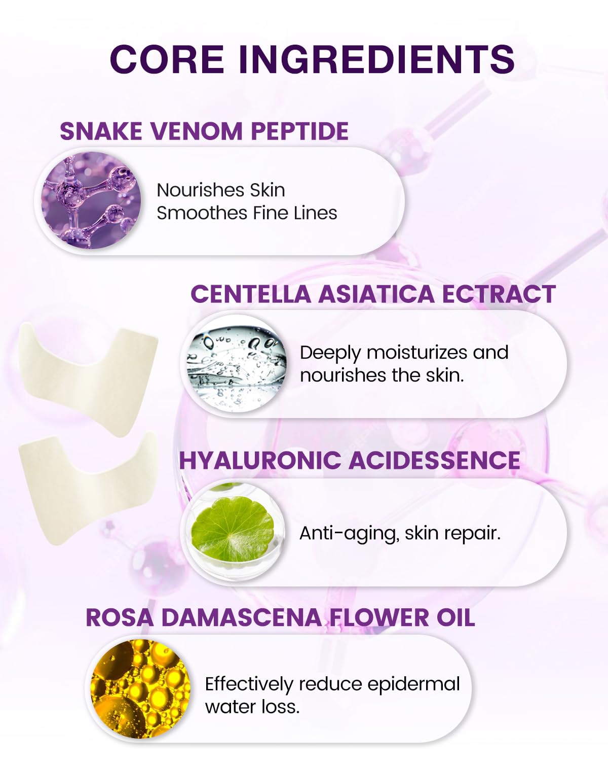 Snake Venom Collagen Under Eye Patches - Hydrating Anti-Aging Eye Mask for Puffy Eyes, Dark Circles & Wrinkles with Hyaluronic Acid & Centella Asiatica - Perfect for Night Routine & Travel Skincare