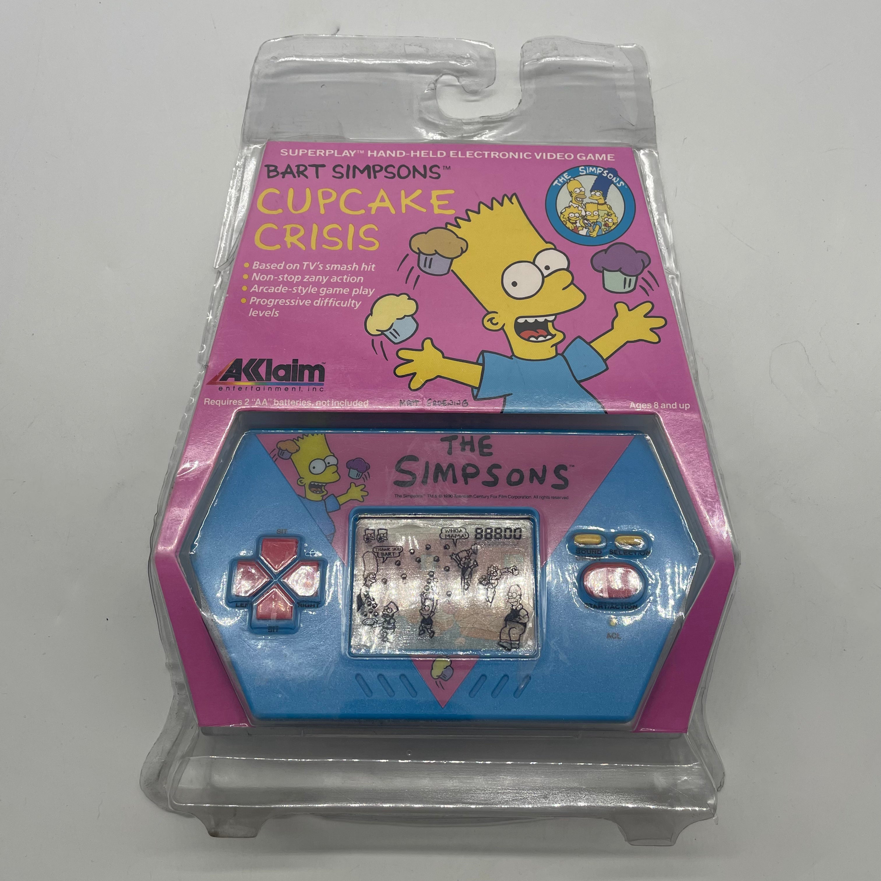 Bart Simpson Cupcake Crisis Handheld Electronic Video Game Console - Retro 1989 Classic Game for Kids & Collectors - Perfect for Travel, Parties & Nostalgic Fun