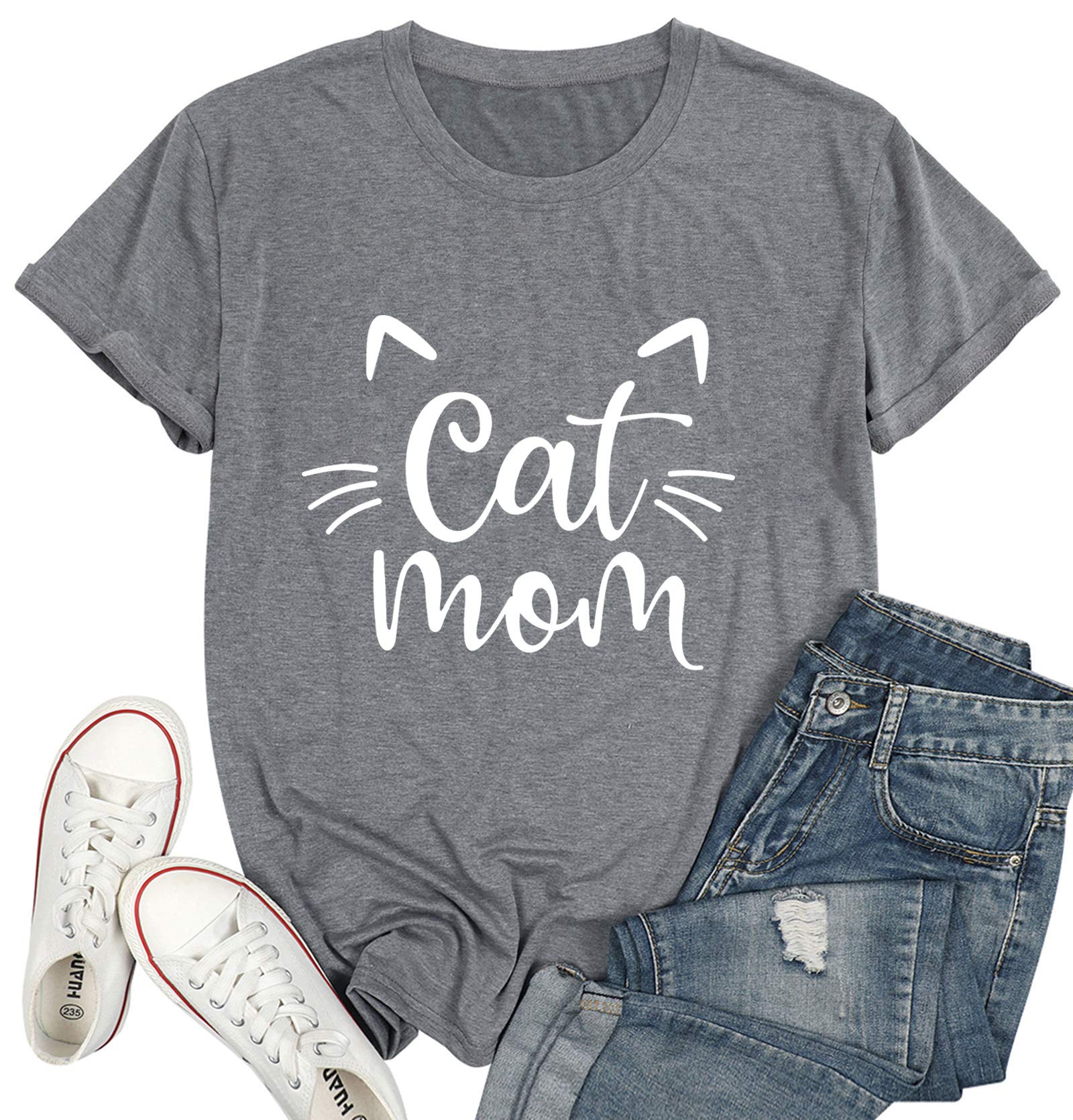 Funny Cat Mom T-Shirt for Women - Cute Cat Mama Graphic Tee - Perfect Gift for Pet Lovers - Comfortable Cotton Shirt for Cat Owners - Great for Casual Wear, Cat Cafes & Pet Lover Events