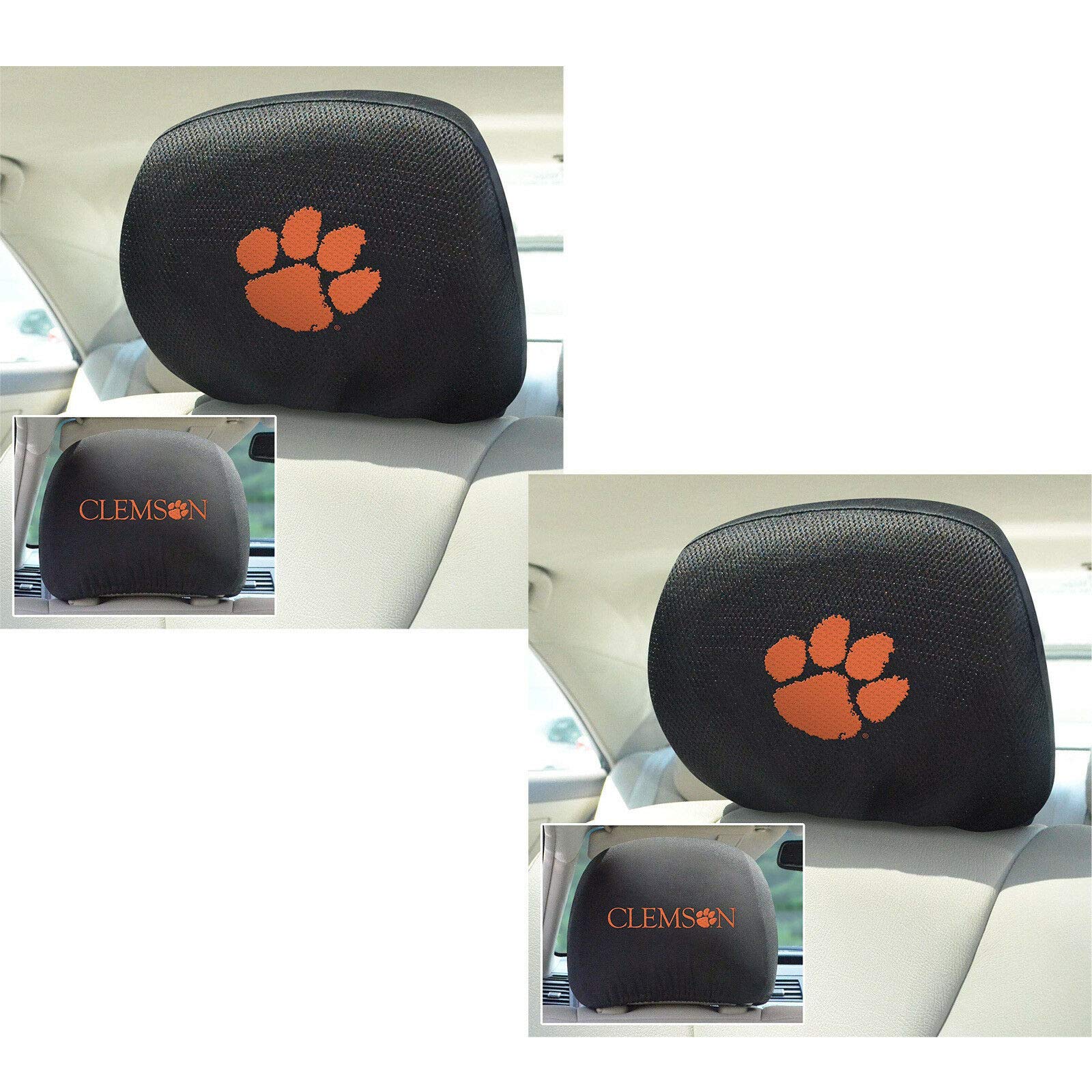 Officially Licensed Clemson Tigers AAC FANMATS NCAA Carpet Floor Mats Bundle with Head Rests (6-Piece Set) - Perfect for Game Day Decor, Dorm Room Essentials & College Football Fan Gifts