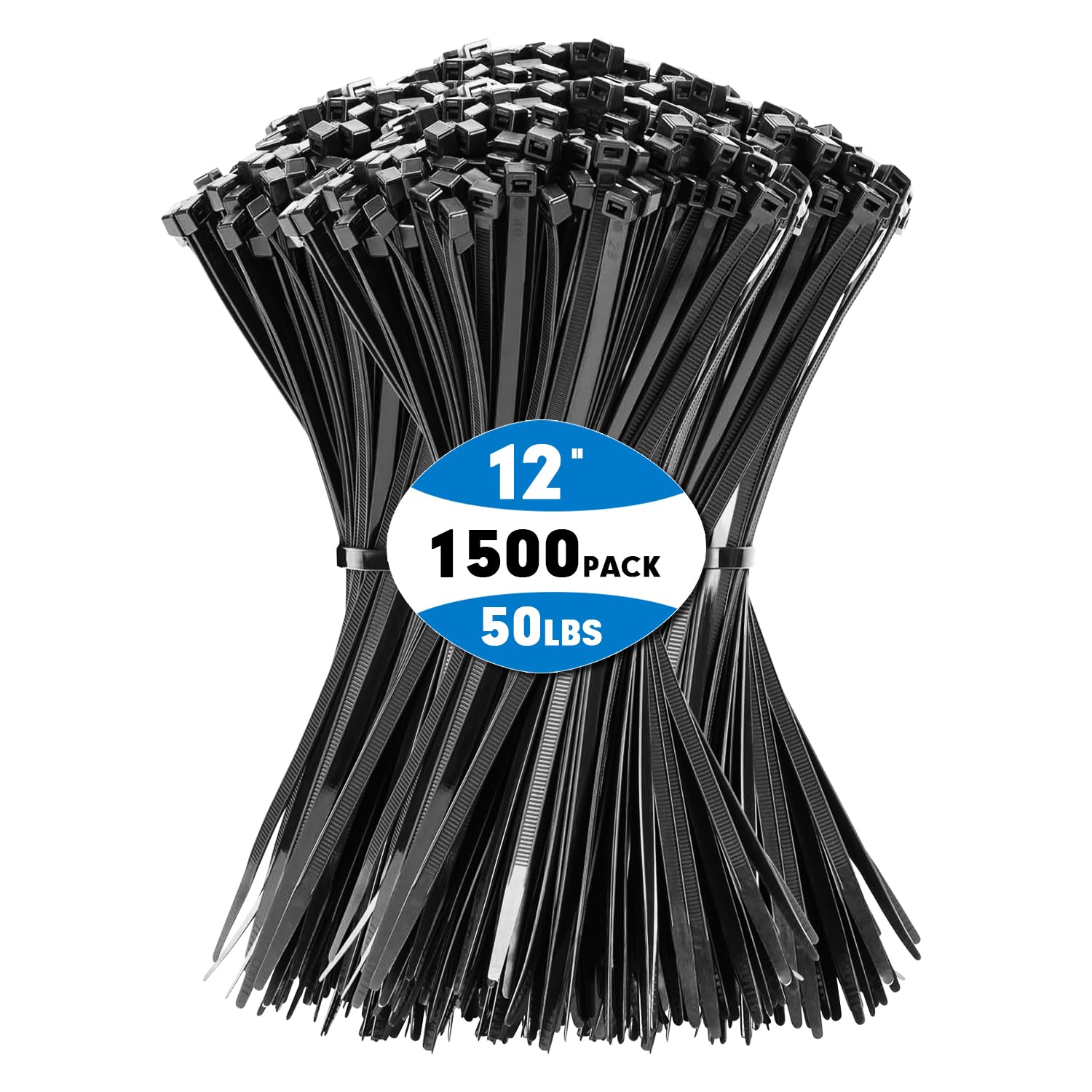 KAMOTA 1500pcs 12-Inch Heavy Duty Nylon Zip Ties - 50lb Tensile Strength, UV Resistant Self-Locking Cable Ties for Indoor & Outdoor Use - Perfect for Organizing Wires, Securing Plants & DIY Projects