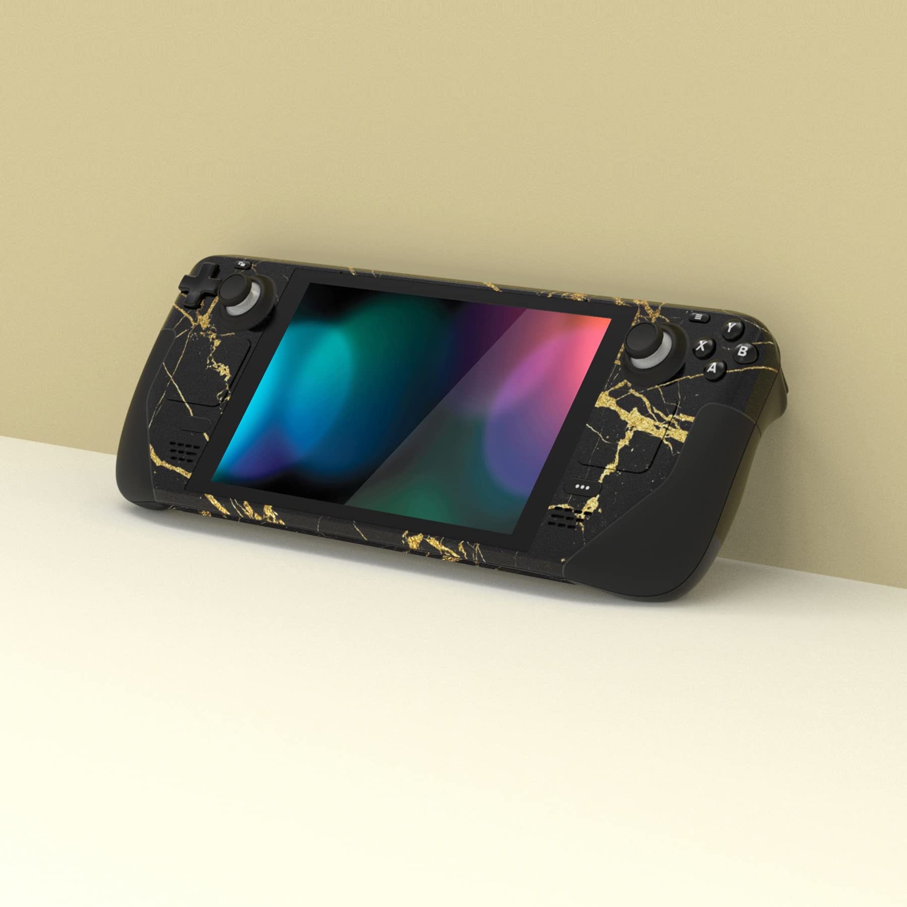 PlayVital Full Protective Skin Decal for Steam Deck LCD & OLED - Black Gold Marble Vinyl Cover | Scratch-Resistant Custom Stickers for Gaming Console Protection | Perfect for Travel, Gaming Sessions & Display