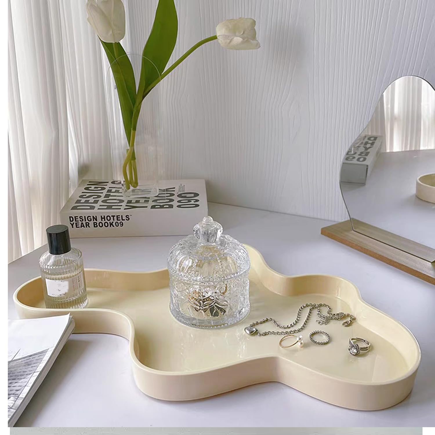 Abstract Decorative Tray for Jewelry & Perfume - Vanity & Coffee Table Organizer for Living Room, Bathroom, Bedroom