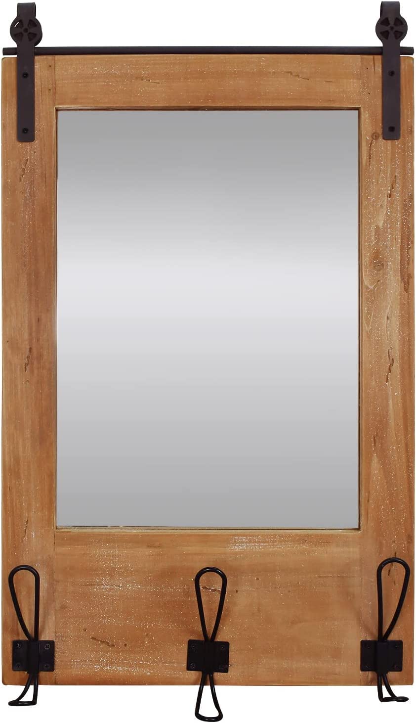 Linfevisi Rustic Brown Farmhouse Wall Mirror with Hooks - 15