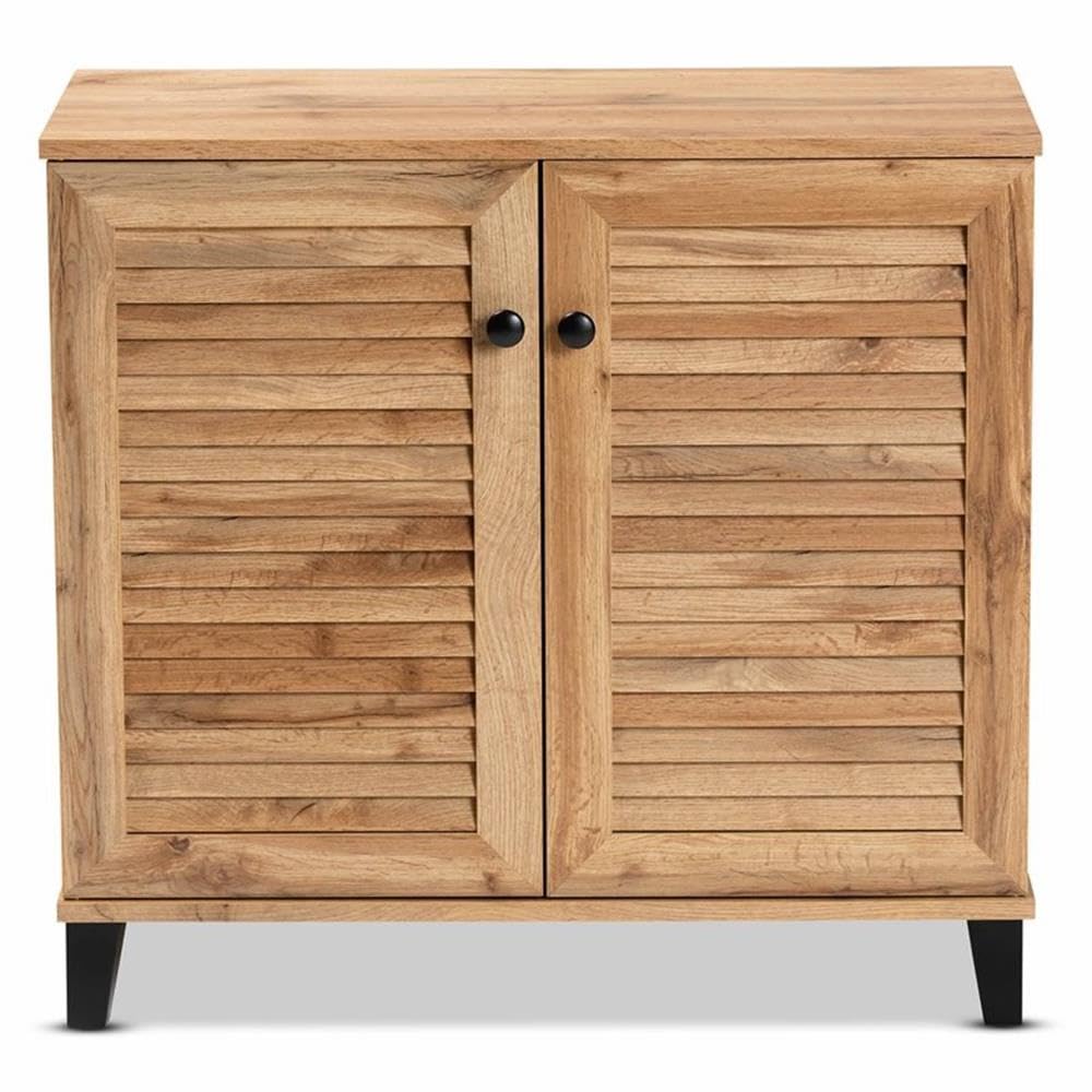 Baxton Studio Coolidge Modern Oak Brown 2-Door Shoe Storage Cabinet - Contemporary Wooden Shoe Organizer for Entryway, Closet & Bedroom