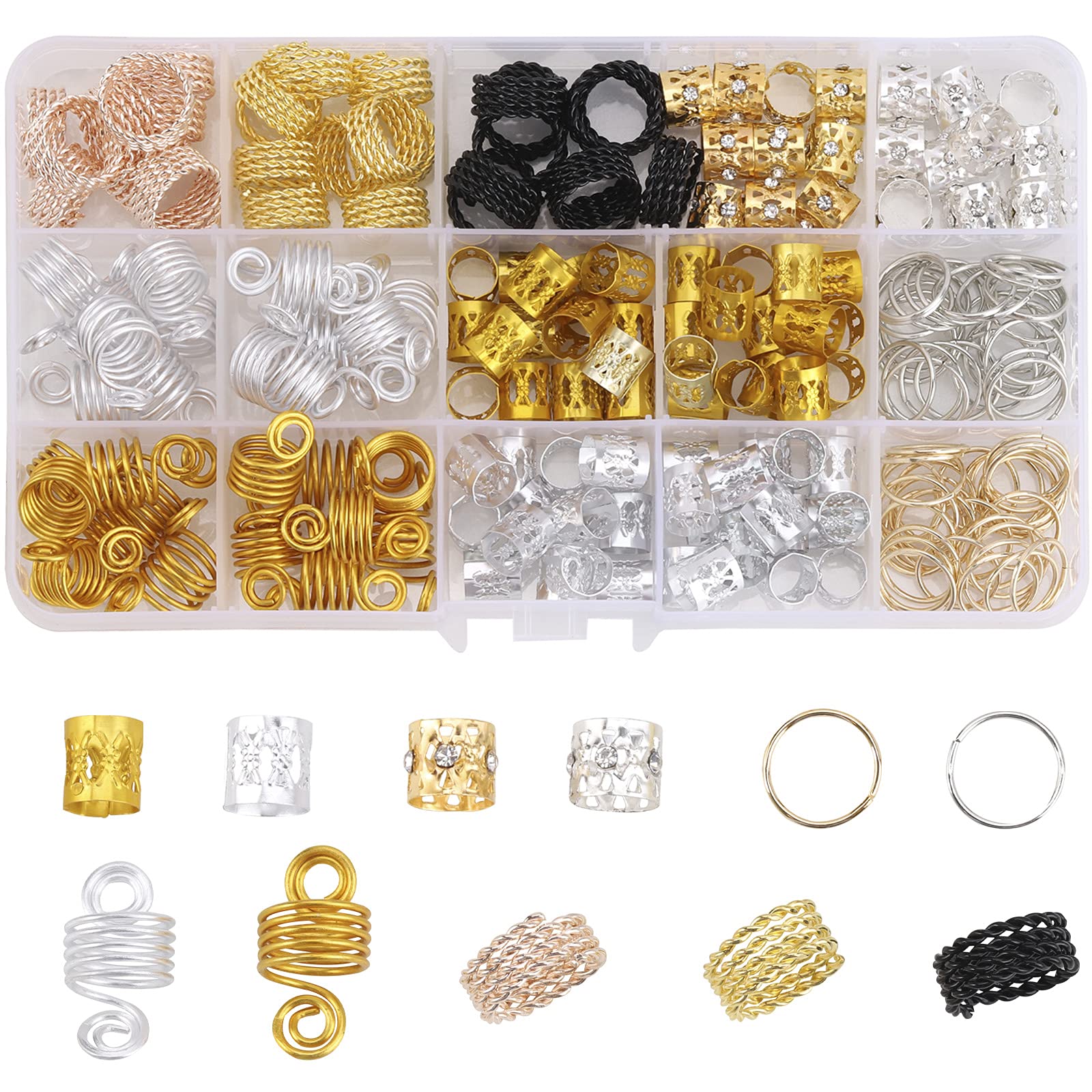 200pcs Gold & Silver Metal Loc Braid Hair Cuffs Rings - Hair Jewelry Accessories for Women, Braiding Clips, Pendants for Dreadlocks & Box Braids - Perfect for Parties, Weddings & Everyday Styling