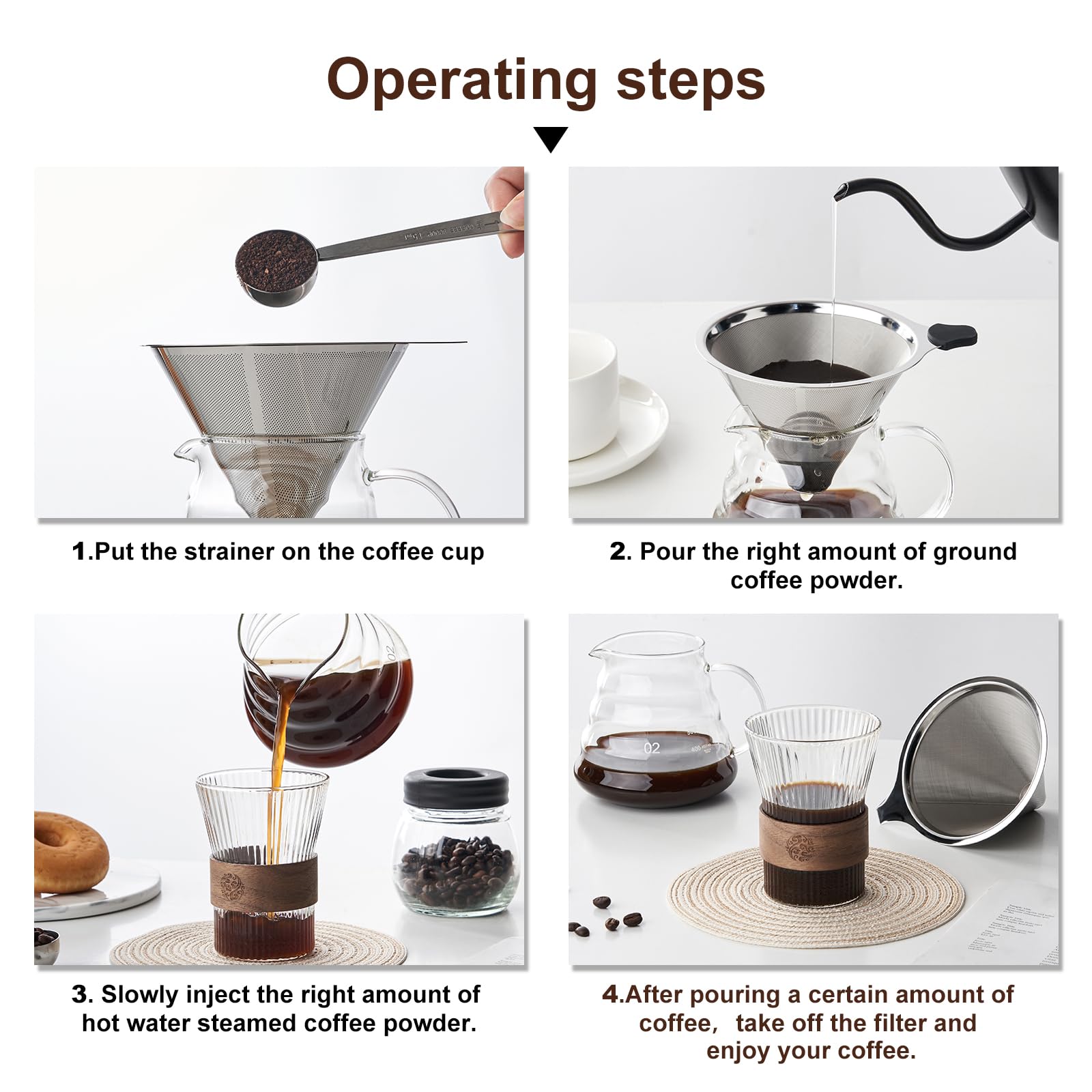 YOLIFE Reusable Stainless Steel Pour Over Coffee Filter - 2 Pack, Eco-Friendly Paperless Cone Dripper for Home, Office & Camping Brewing